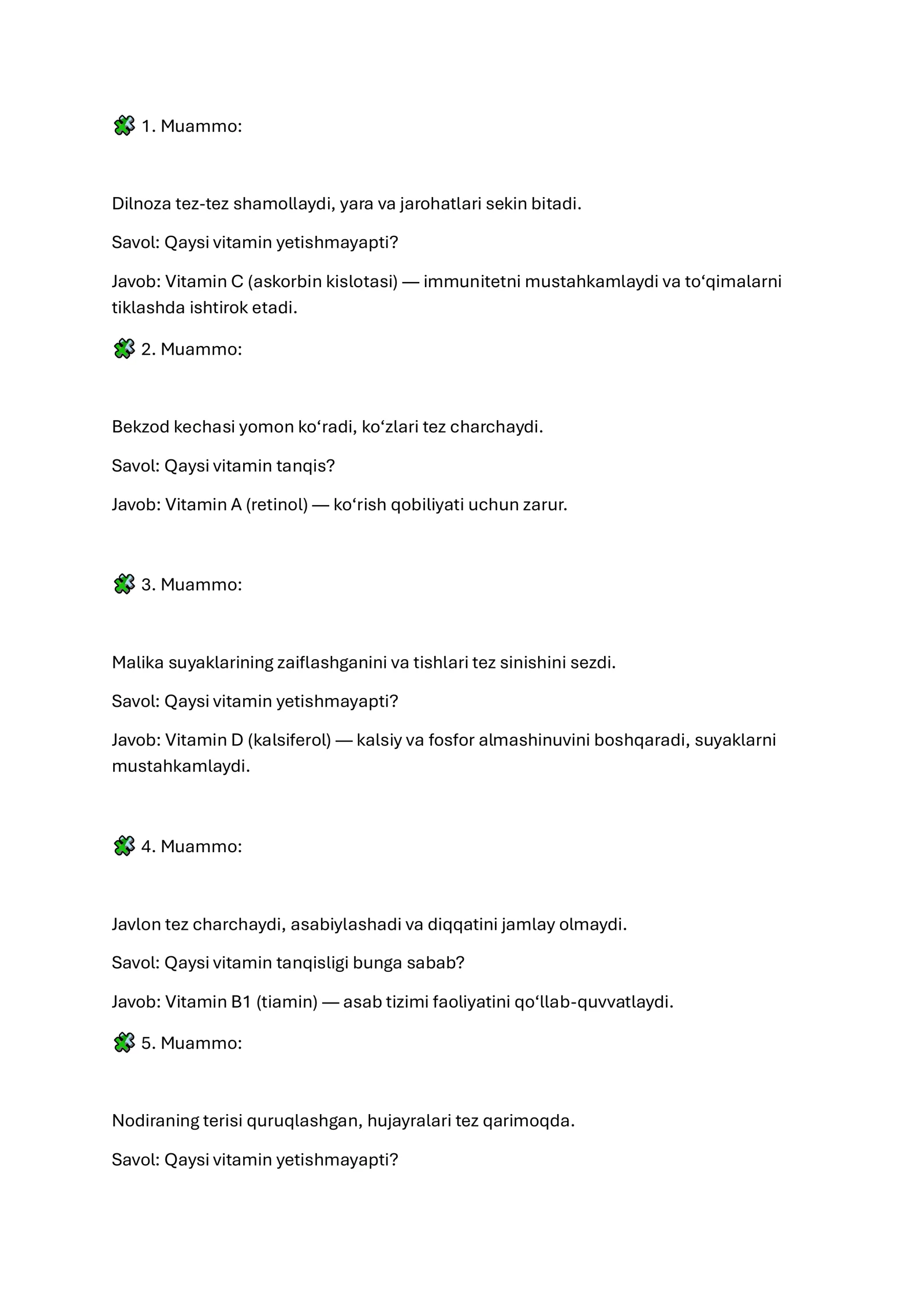 Vitaminlar va ularning inson salomatligidagi o'rni
