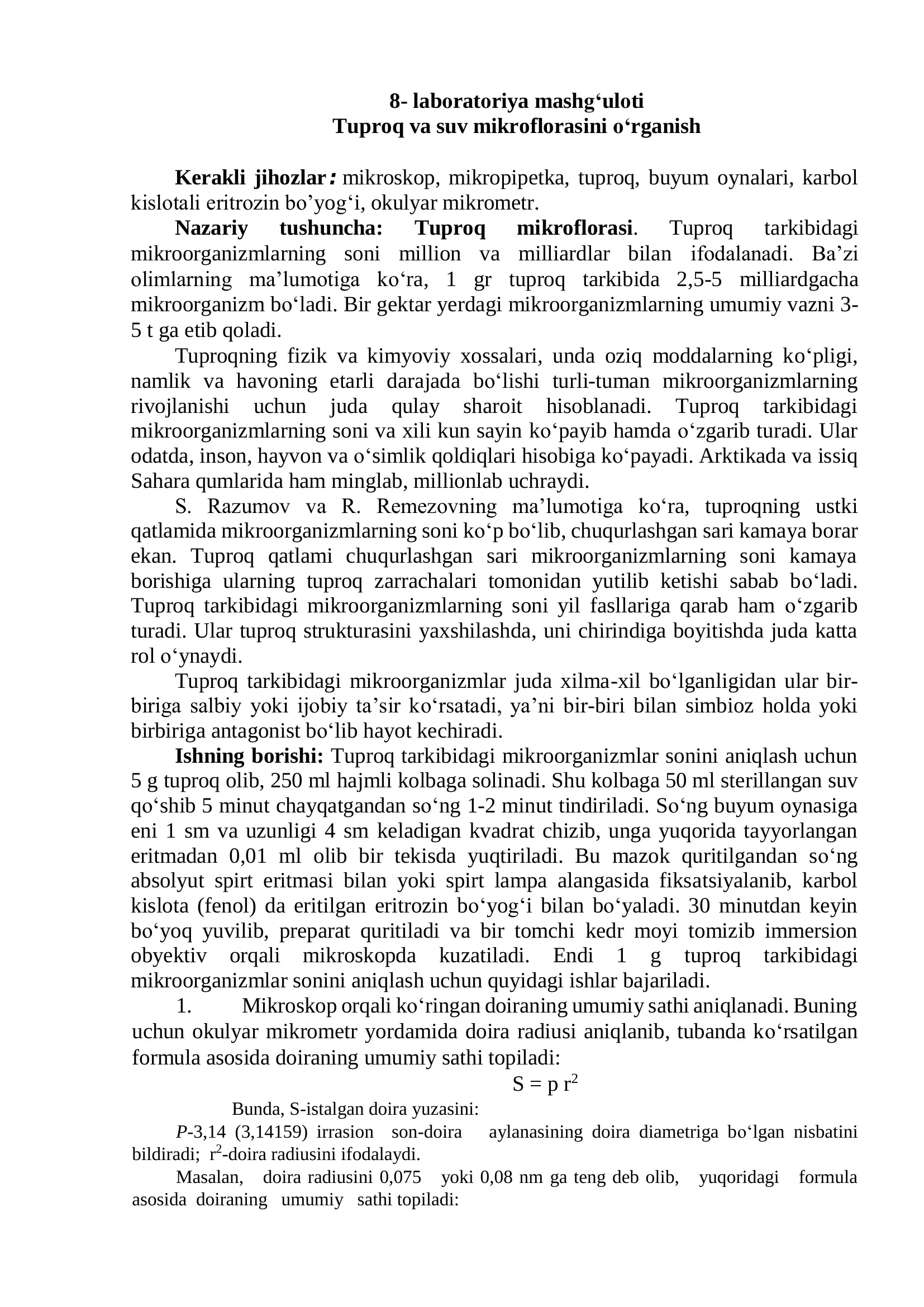 Tuproq va suv mikroflorasini oʻrganish