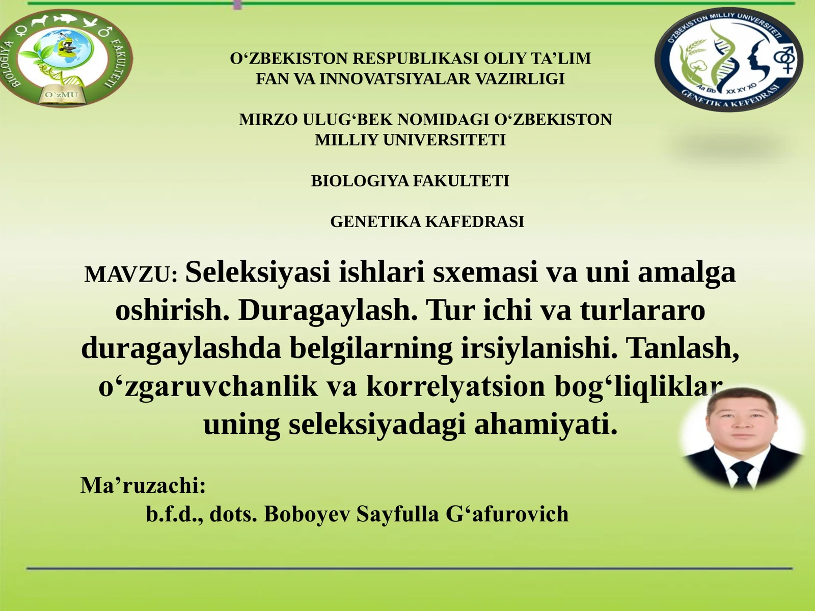 Seleksiyasi ishlari sxemasi va uni amalga oshirish. Duragaylash. Tur ichi va turlararo duragaylashda belgilarning irsiylanishi. Tanlash, o‘zgaruvchanlik va korrelyatsion bog‘liqliklar uning seleksiyadagi ahamiyati
