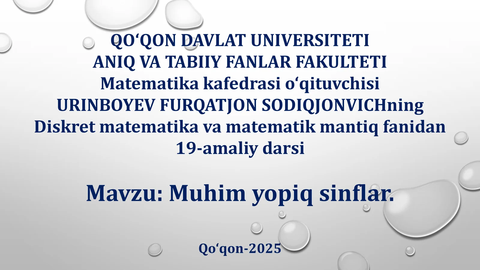 Muhim yopiq sinflar