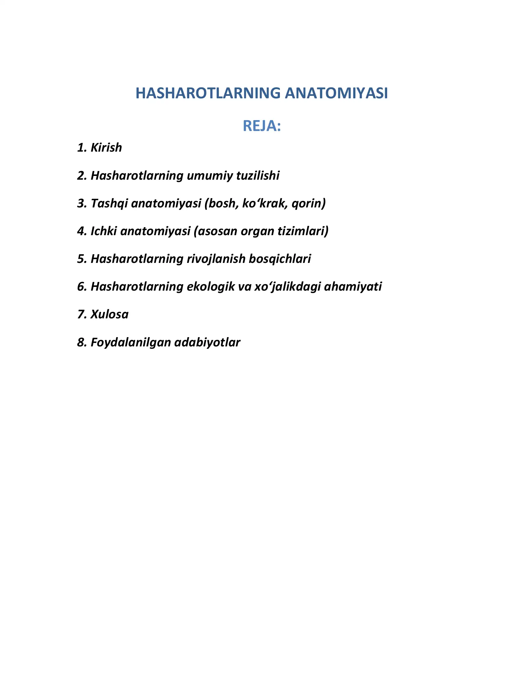 HASHAROTLARNING ANATOMIYASI