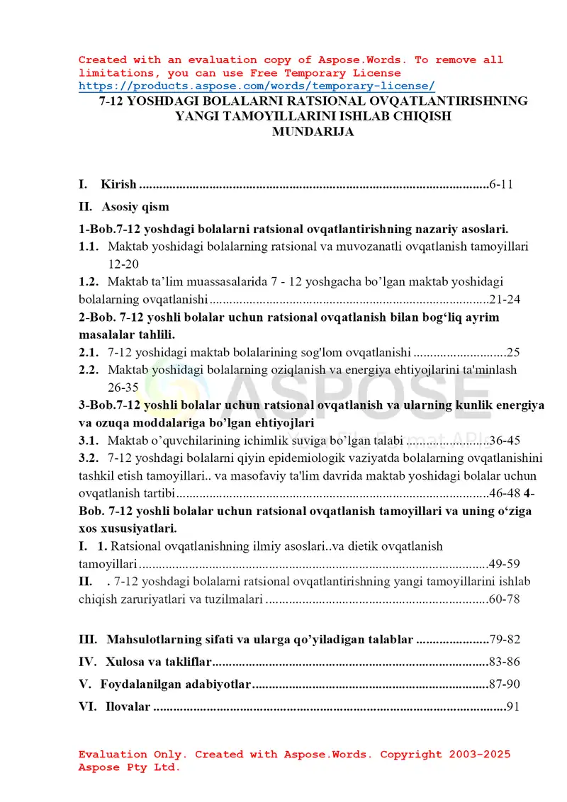 7-12 Yoshdagi Bolalarni Ratsional Ovqatlantirishning Yangi Tamoyillarini Ishlab Chiqish