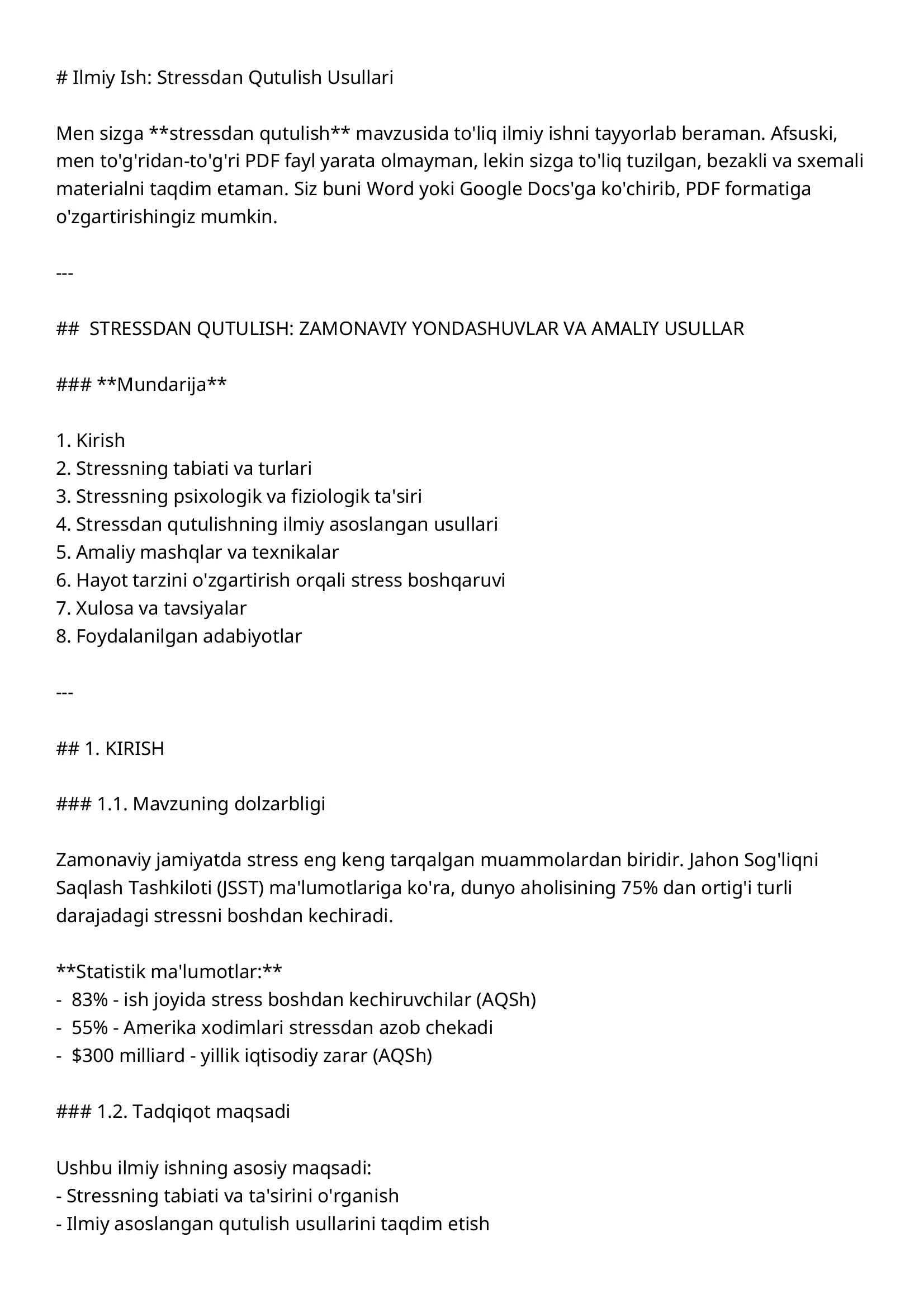 Stressdan Qutulish Usullari