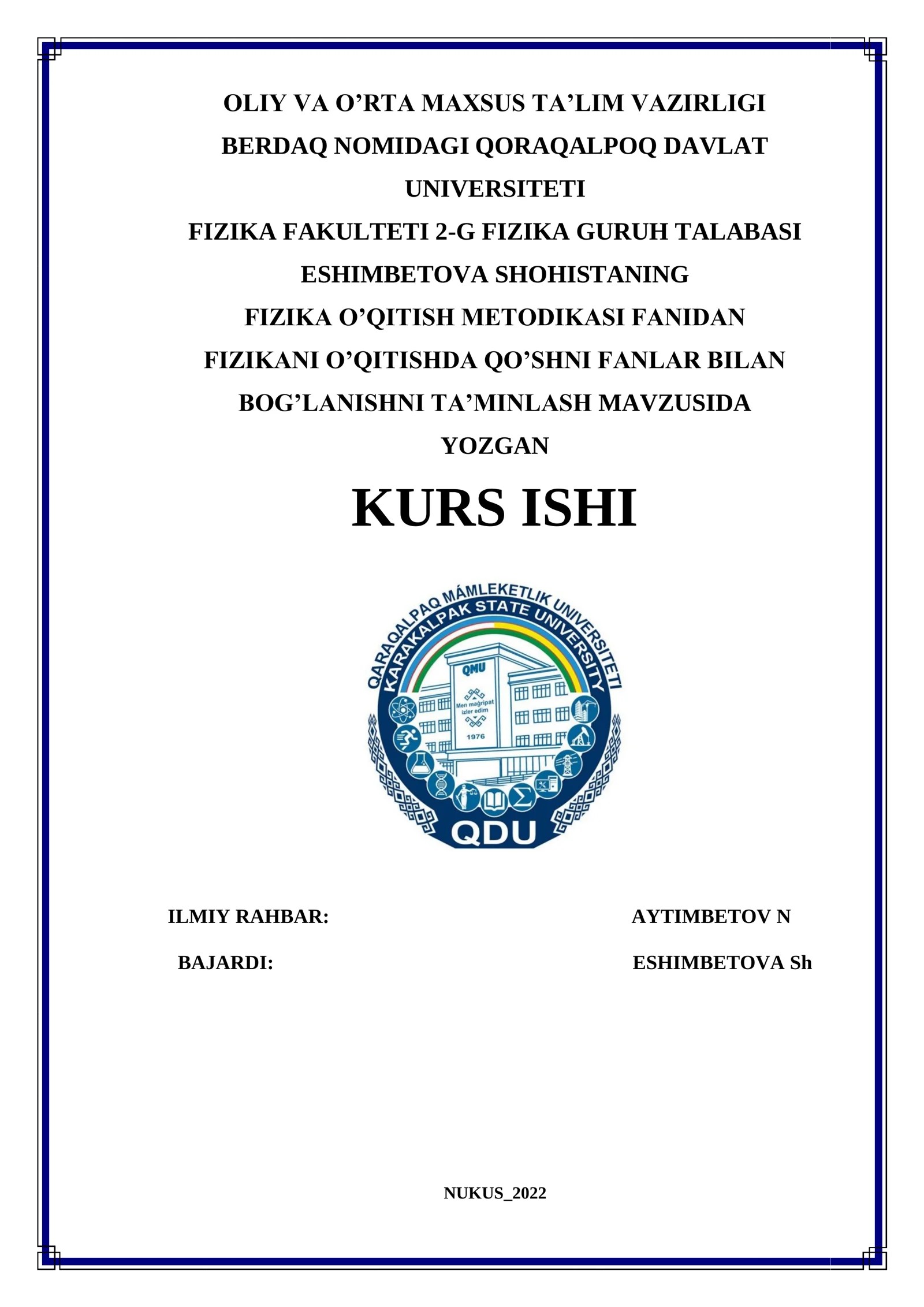 Fizika O’qitish Metodikasi Fanidan