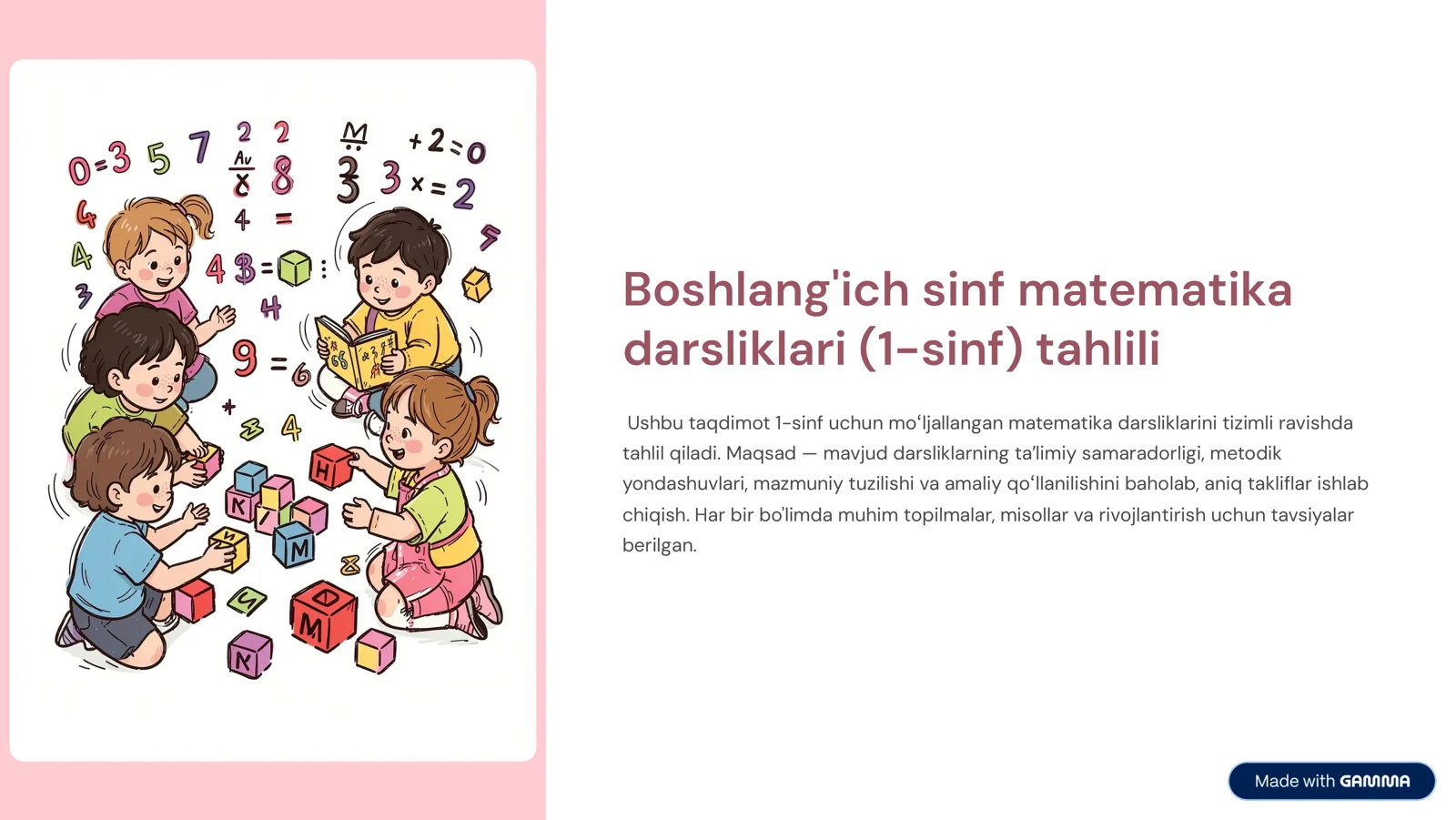 Boshlang'ich sinf matematika darsliklari (1-sinf) tahlili