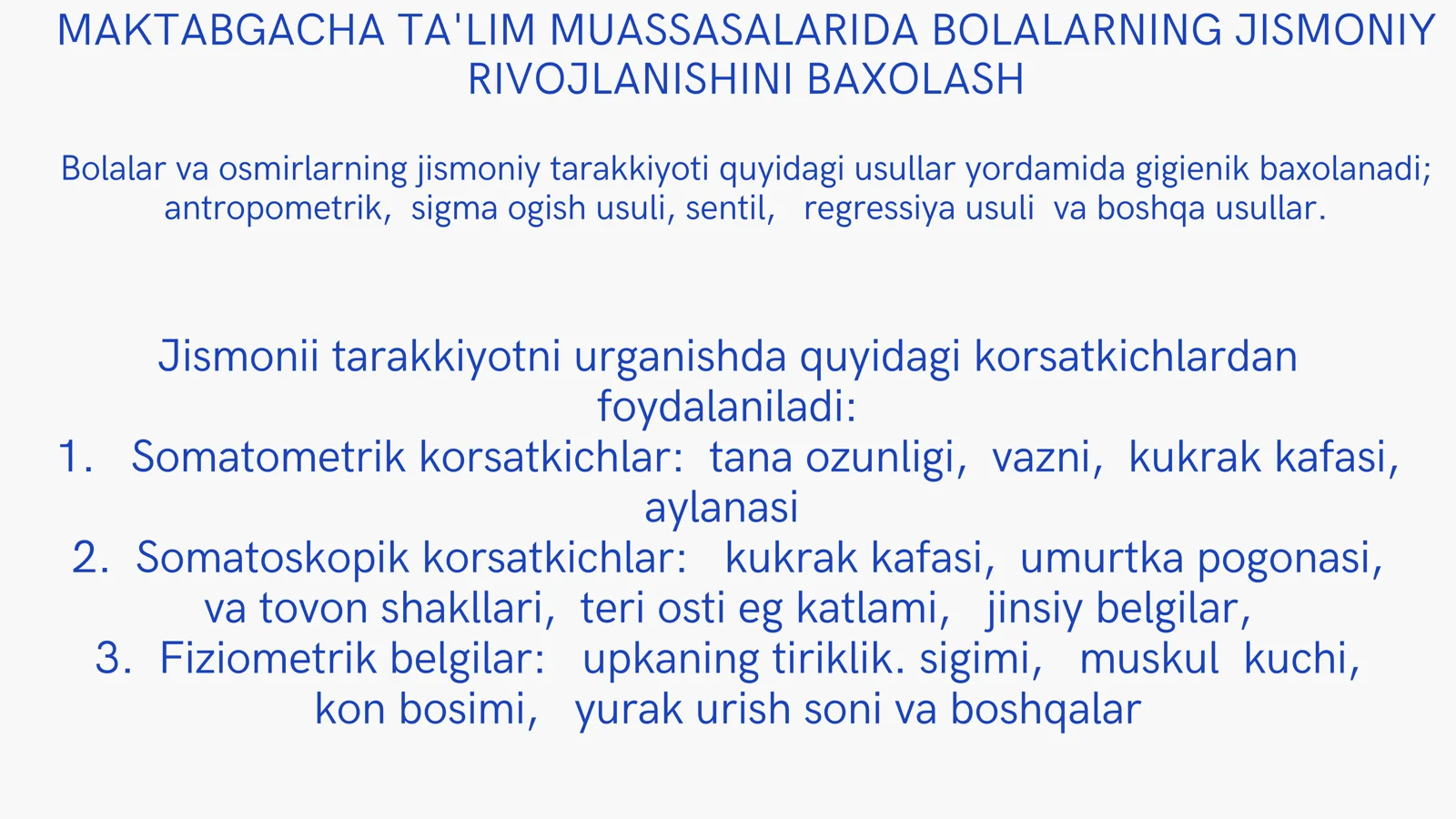 MAKTABGACHA TA'LIM MUASSASALARIDA BOLALARNING JISMONIY RIVOJLANISHINI BAXOLASH
