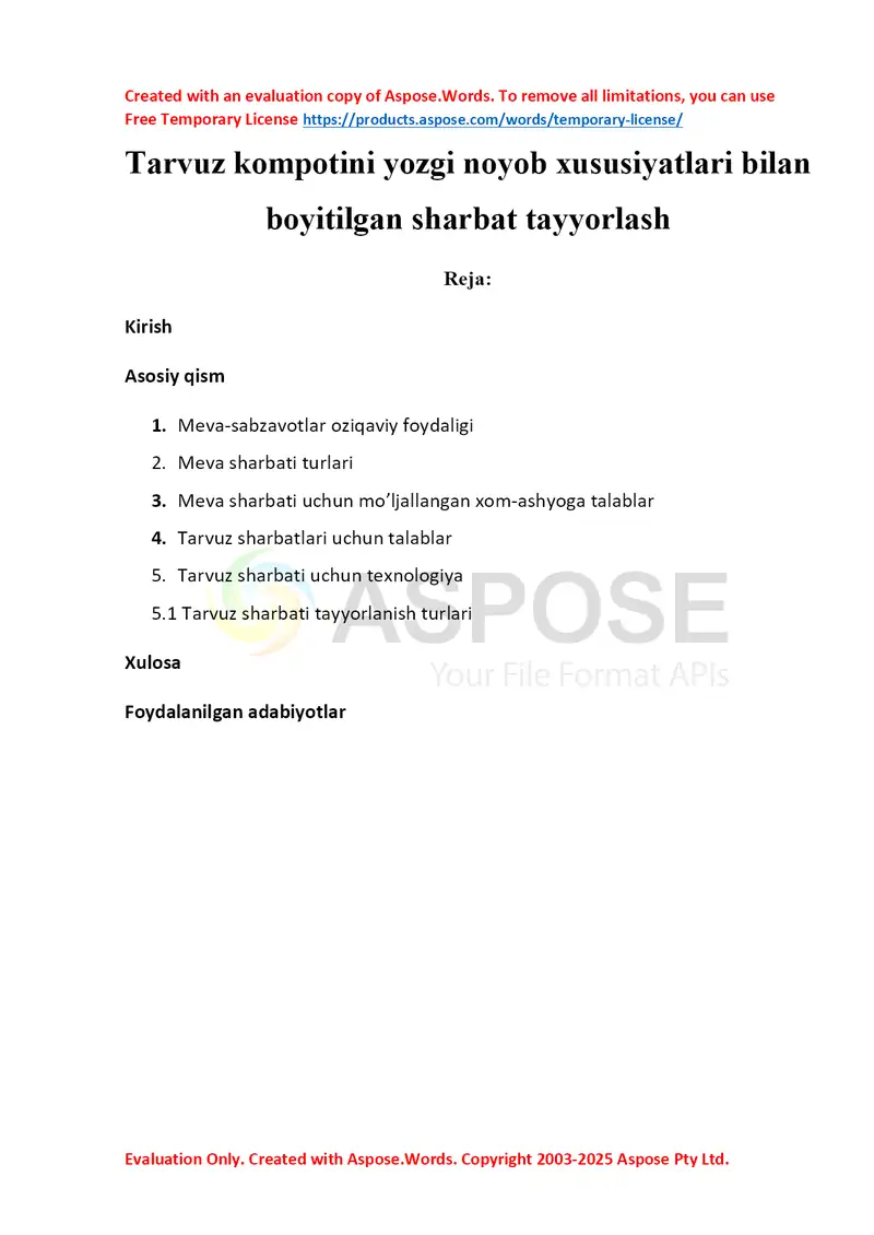 Tarvuz kompotining yozgi noyob xushboy tamli sharbatini tayyorlash