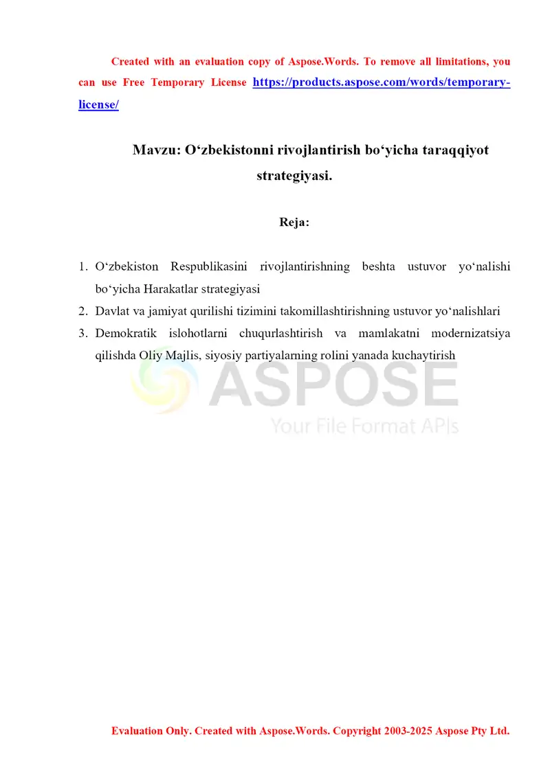 Oʻzbekistonni rivojlantirish boʻyicha taraqqiyot strategiyasi