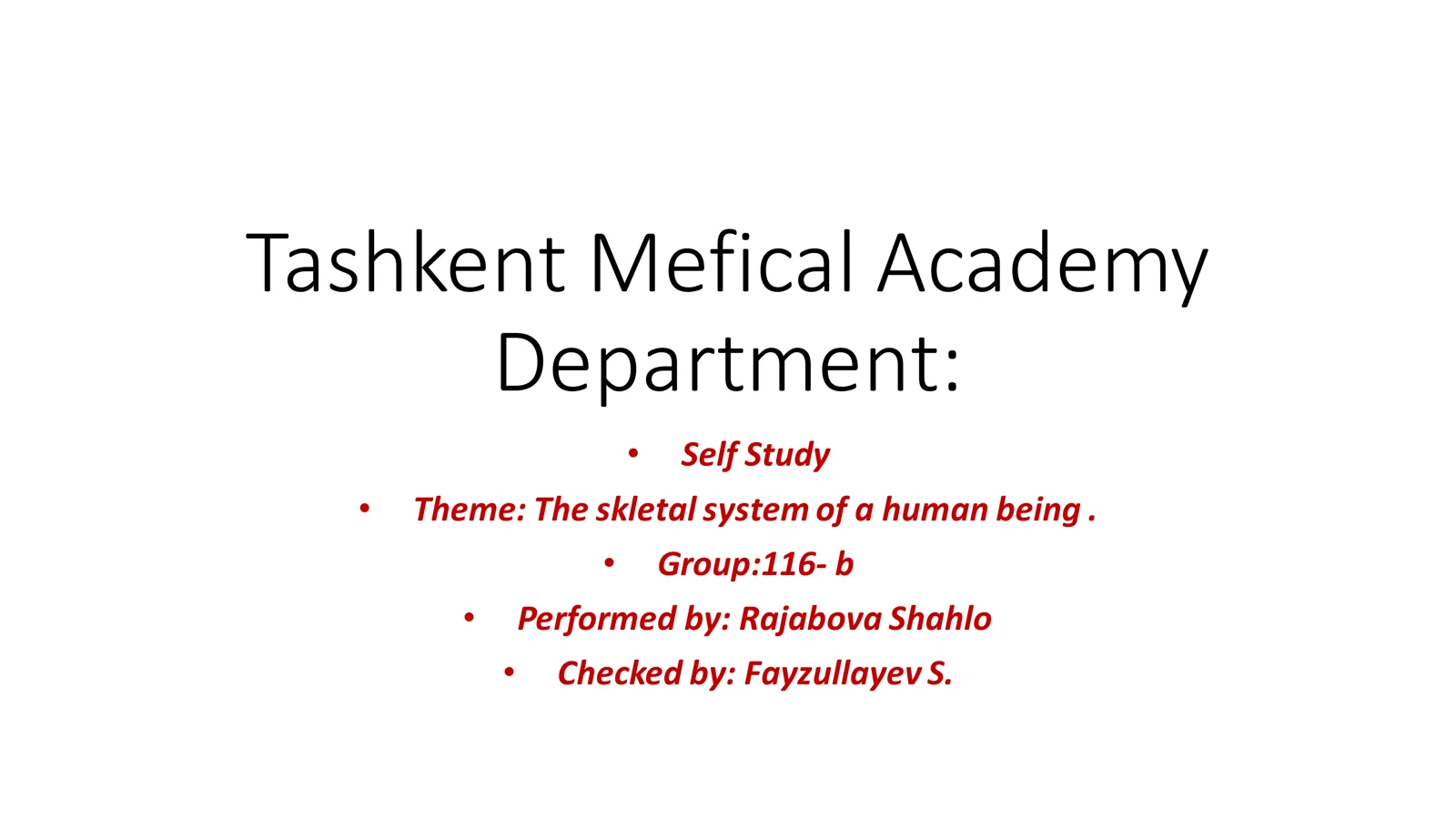The skletal system of a human being