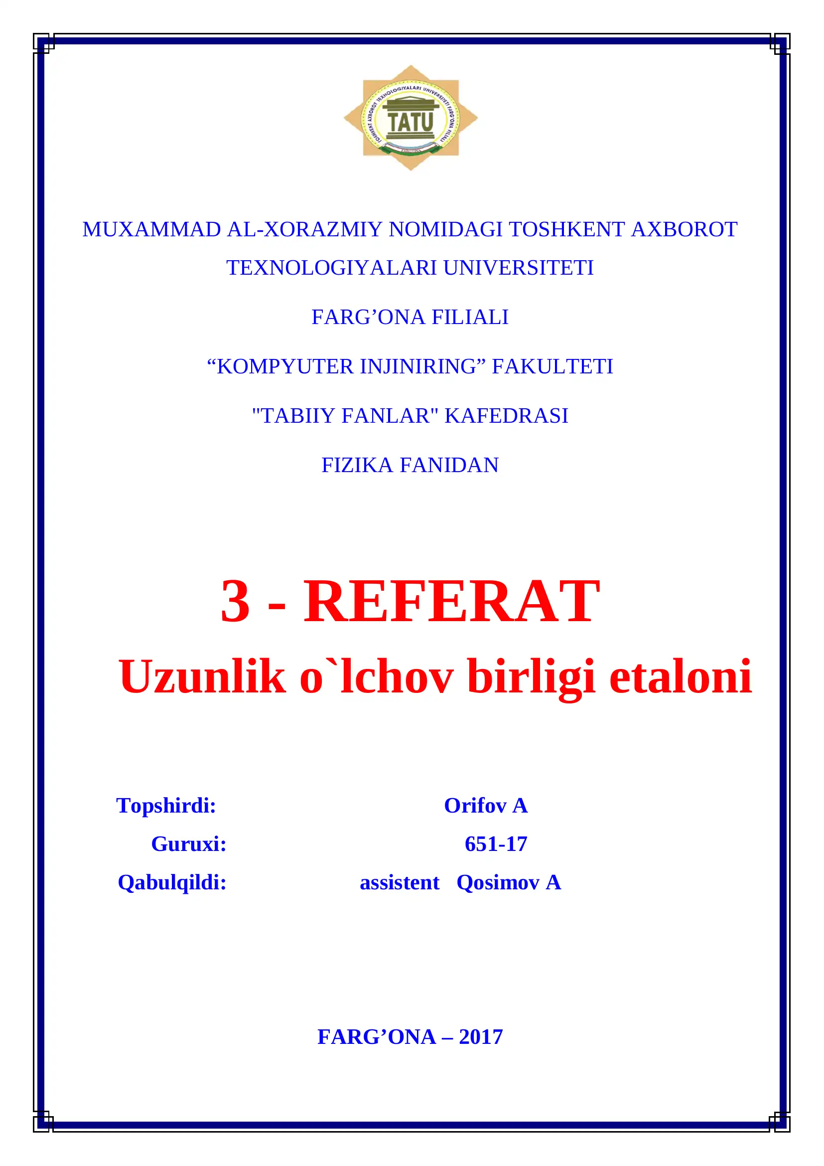 Uzunlik o`lchov birligi etaloni