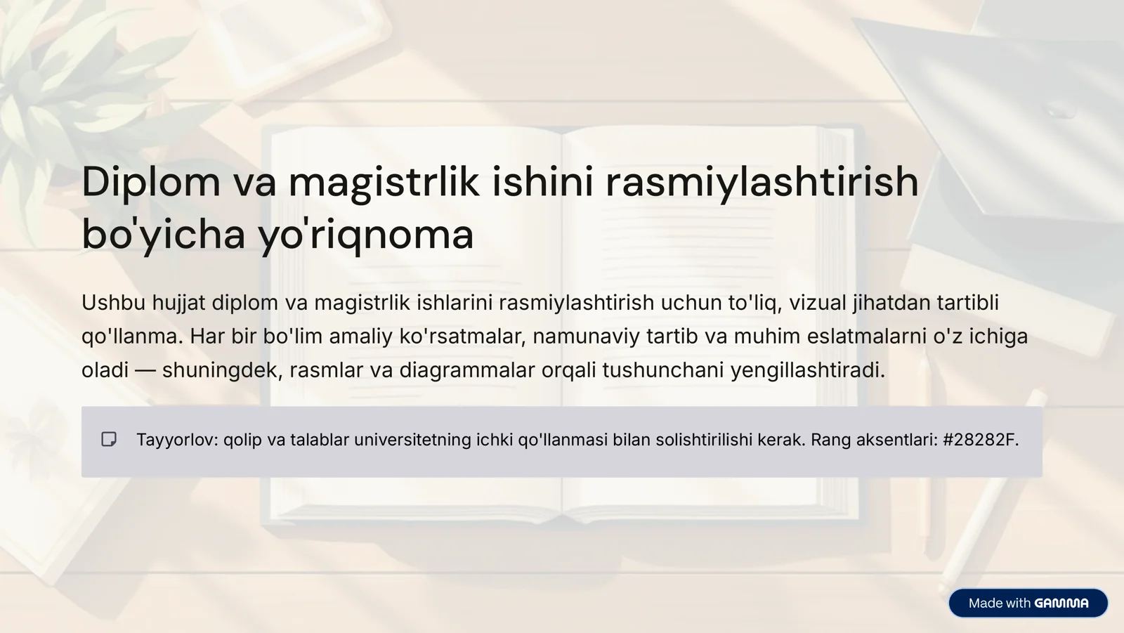 Diplom va magistrlik ishini rasmiylashtirish