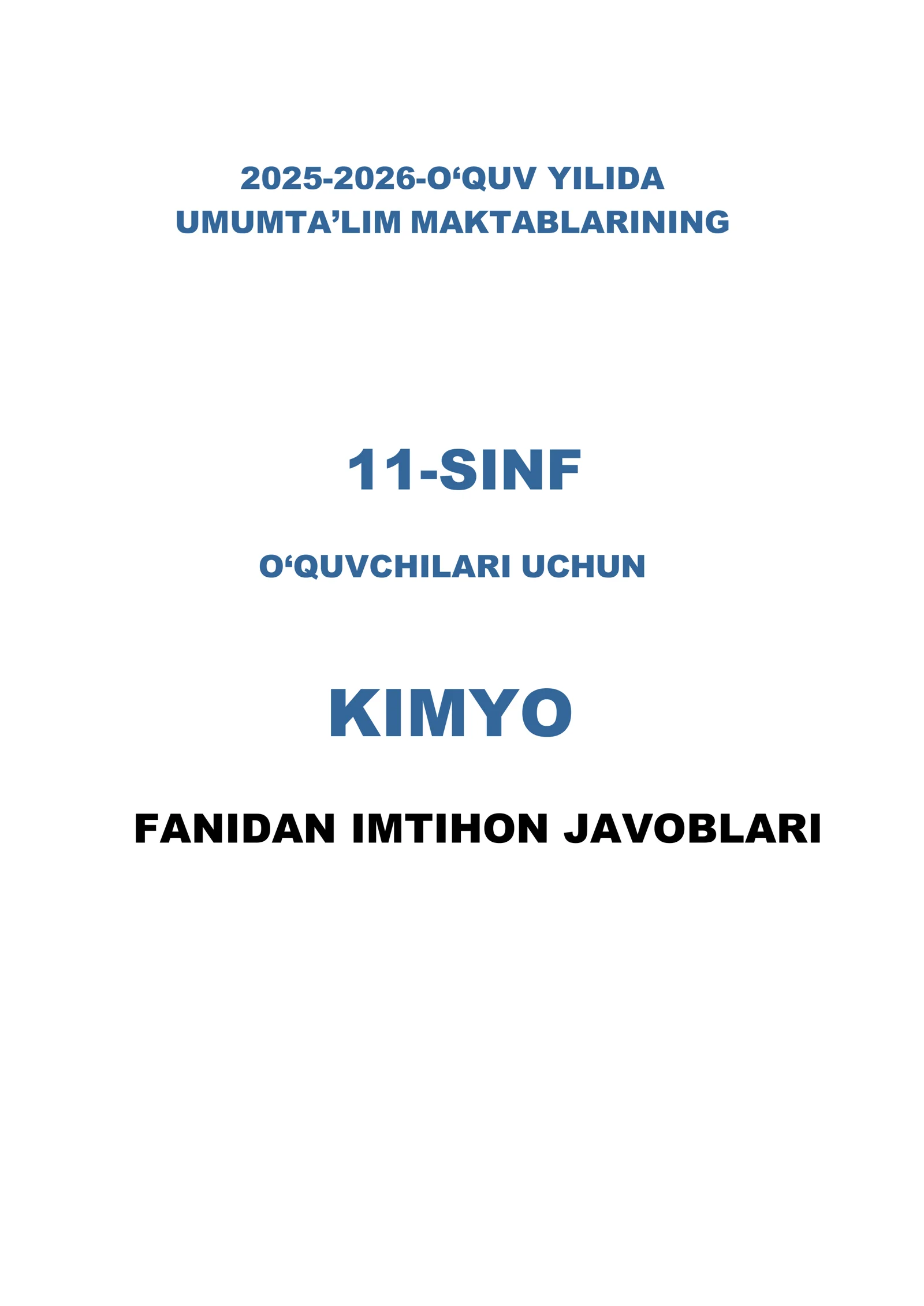 KIMYO FANIDAN IMTIHON JAVOBLARI