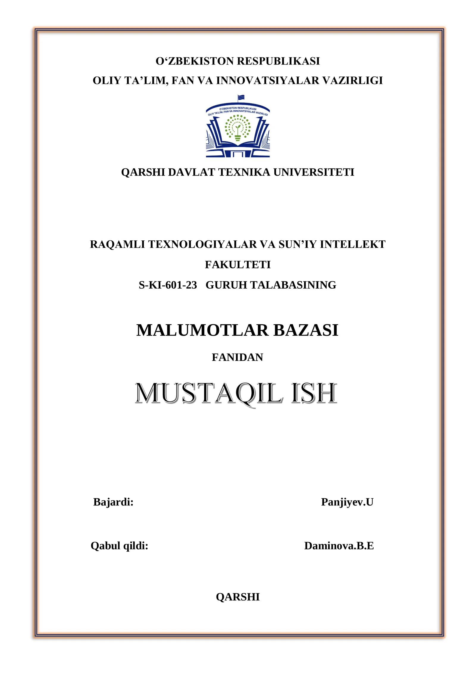 MALUMOTLAR BAZASI FANI