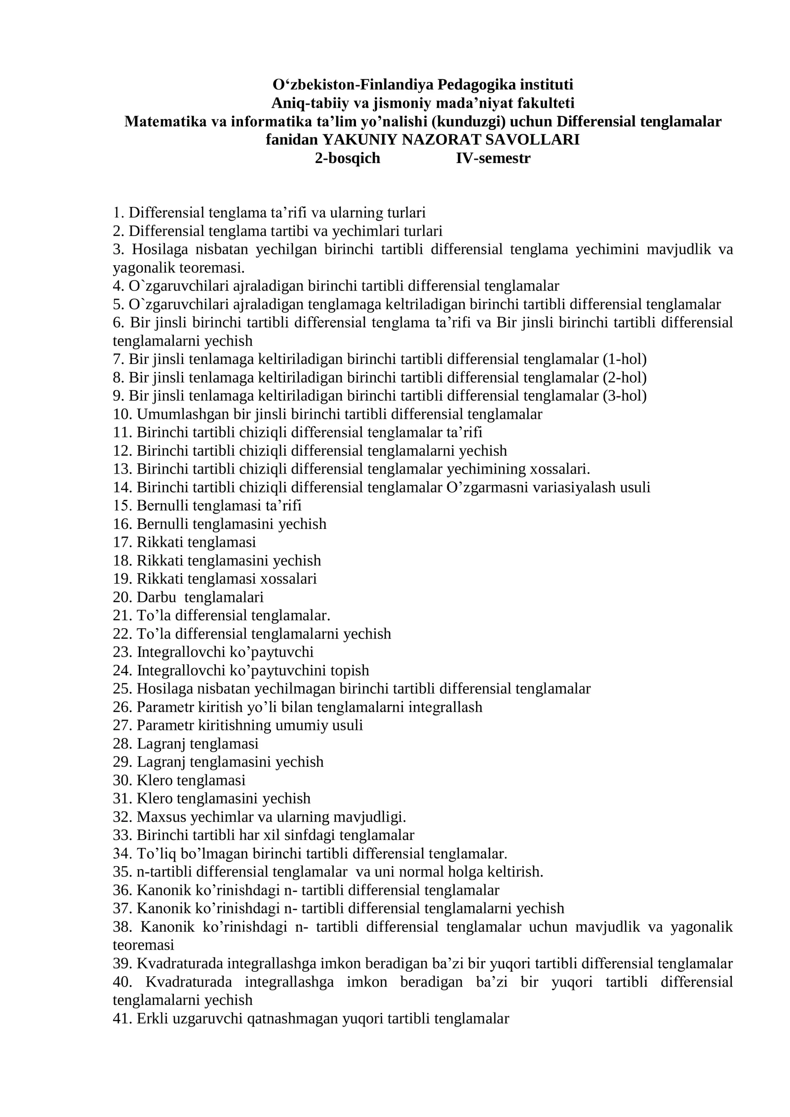 Differensial tenglamalar