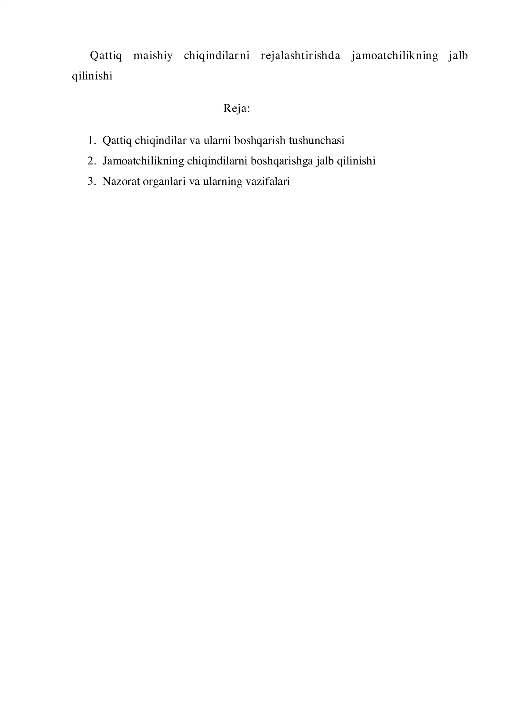 Qattiq Maishiy Chiqindilarni Rejalashtirish