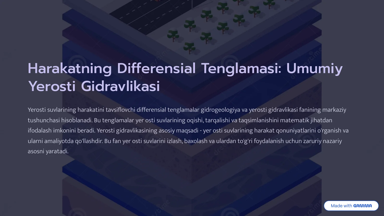 umumiy va yer osti gidravlikasi fanidan harakatning differensial tenlamasi