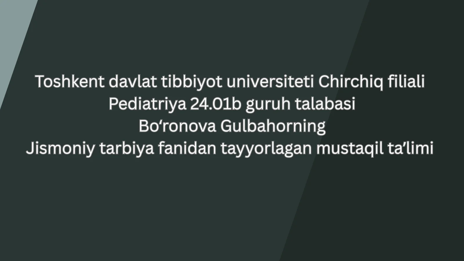 Jismoniy tarbiya fanidan tayyorlagan mustaqil taʼlimi