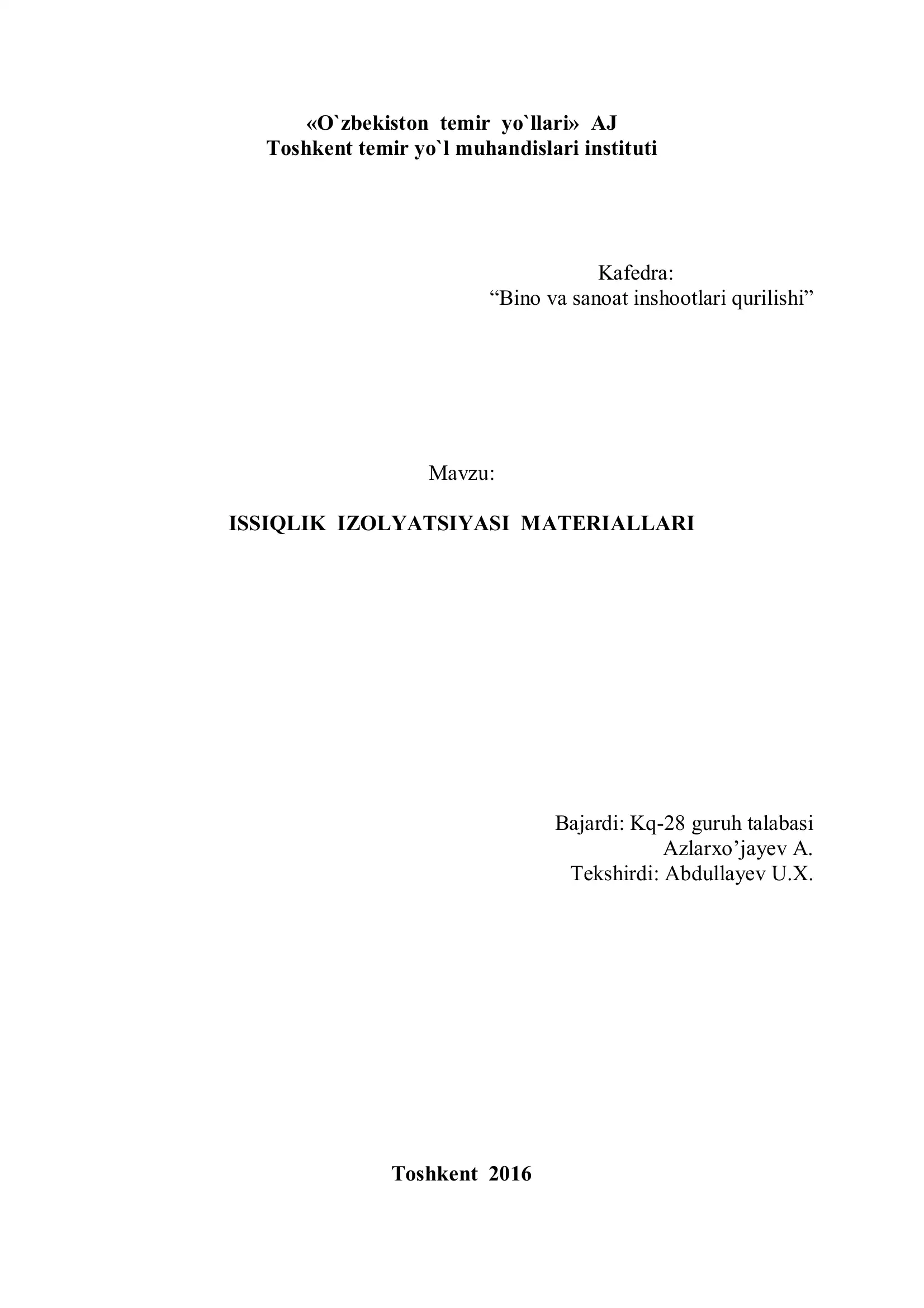 Issiqlik izolyatsiyasi materiallari