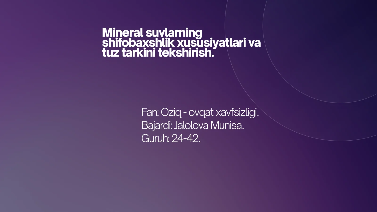 Mineral suvlarning shifobaxshlik xususiyatlari va tuz tarkini tekshirish
