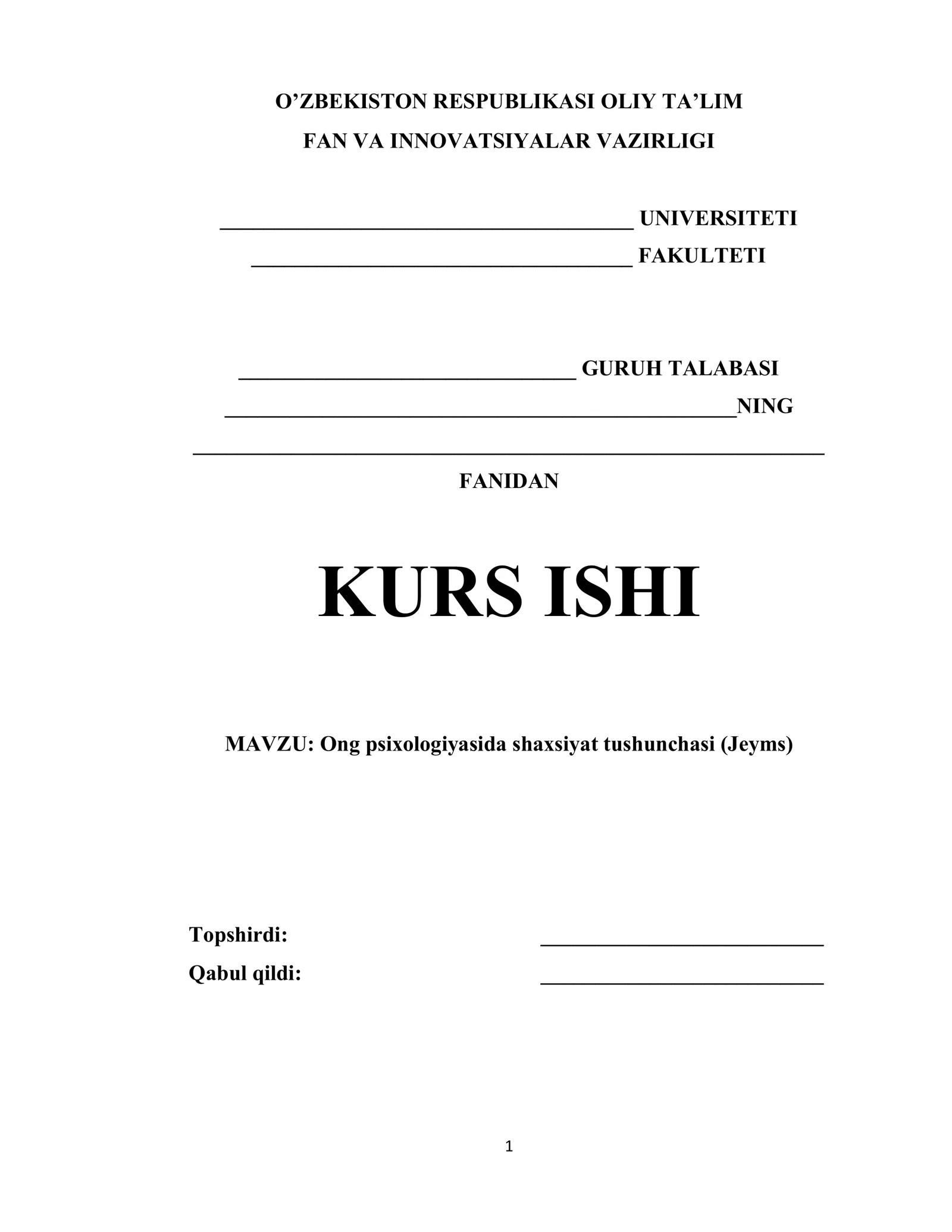 Ong psixologiyasida shaxsiyat tushunchasi (Jeyms)
