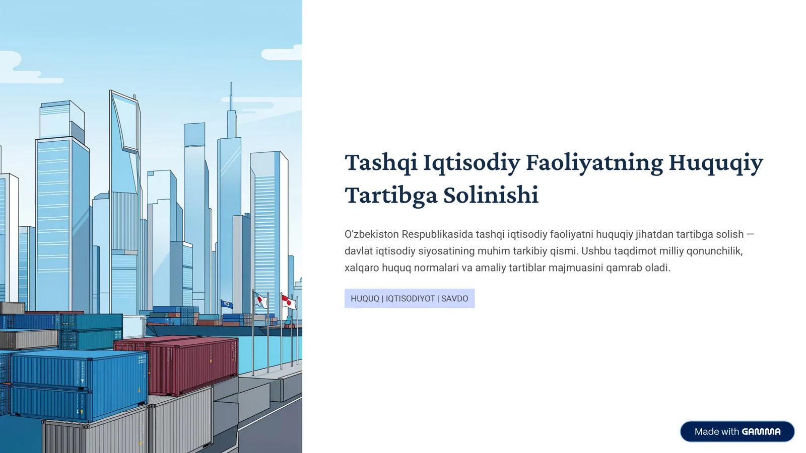 Tashqi Iqtisodiy Faoliyatning Huquqiy Tartibga Solinishi