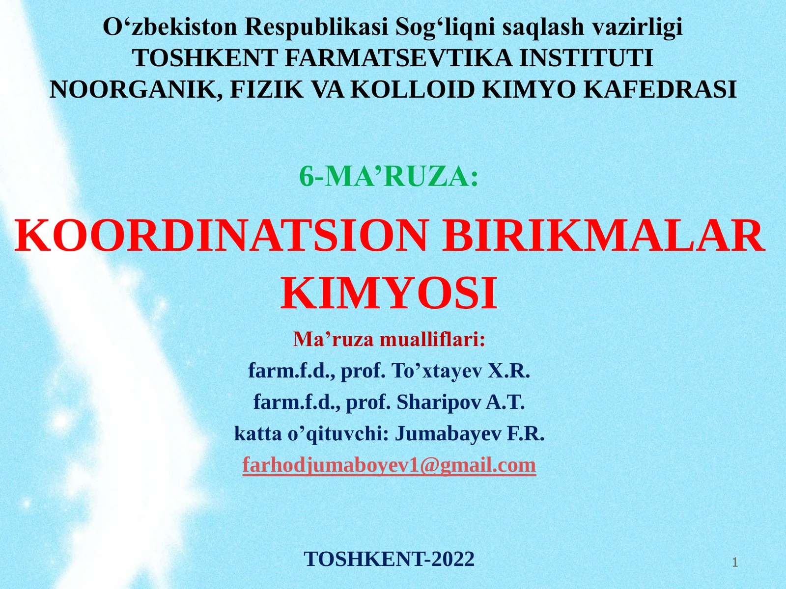 KOORDINATSION BIRIKMALAR KIMYOSI