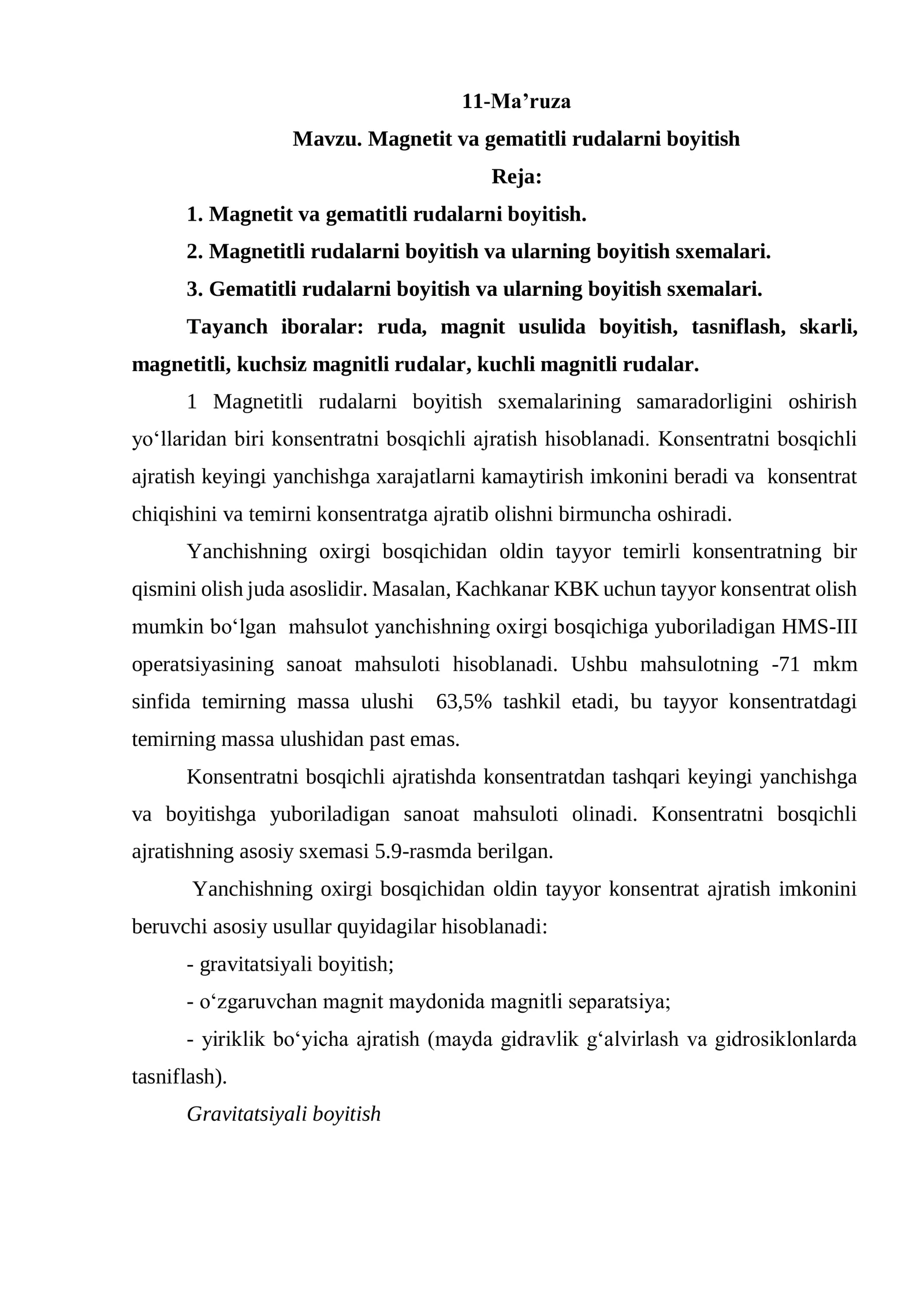 Magnetit va gematitli rudalarni boyitish