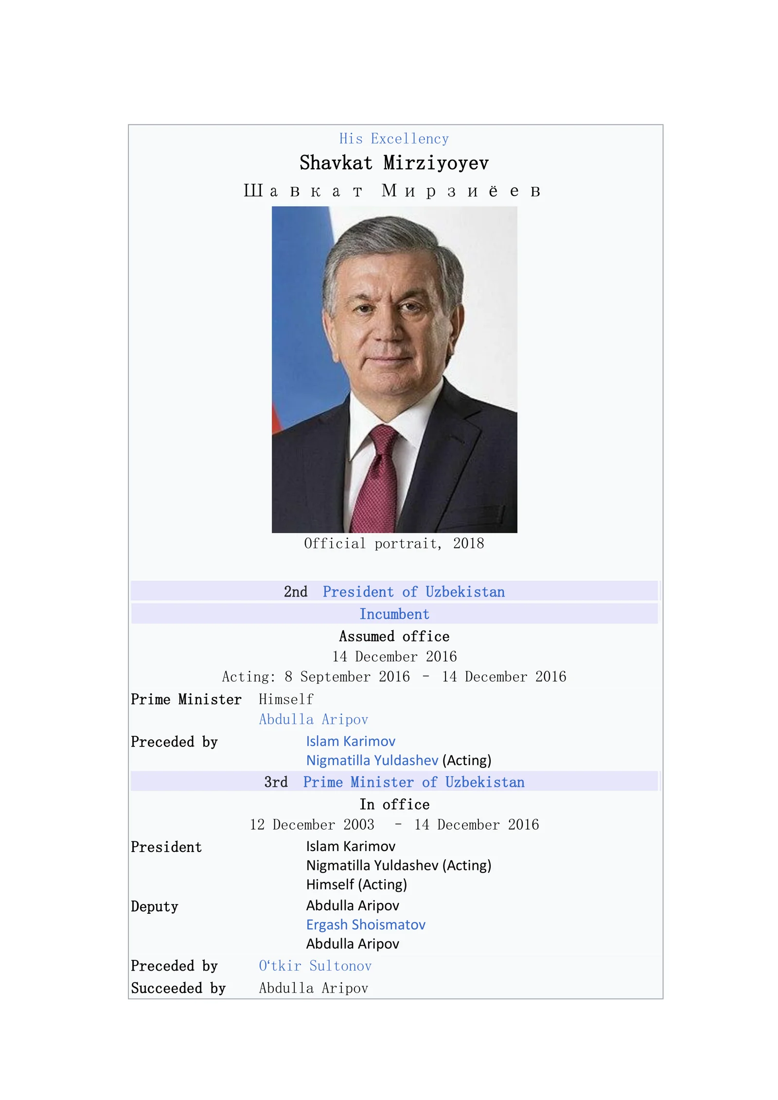 Sh.M Mirziyoyev buklet leader of the country