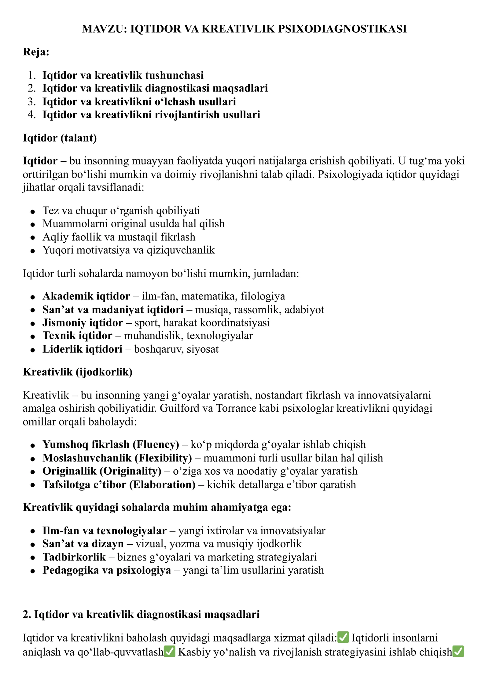IQTIDOR VA KREATIVLIK PSIXODIAGNOSTIKASI