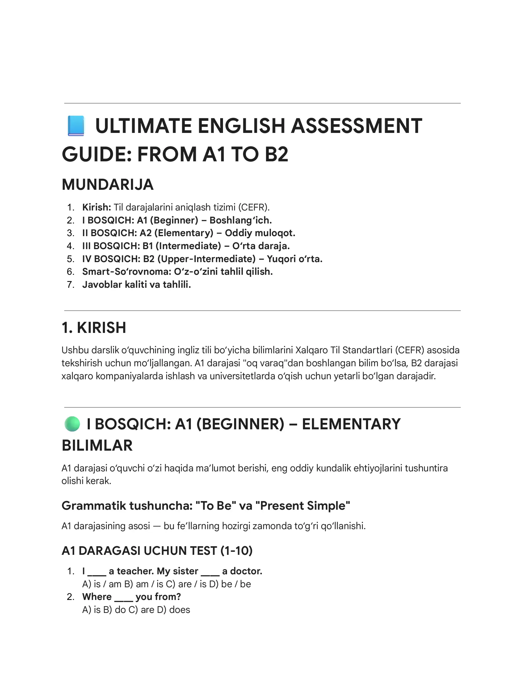 ULTIMATE ENGLISH ASSESSMENT GUIDE: FROM A1 TO B2