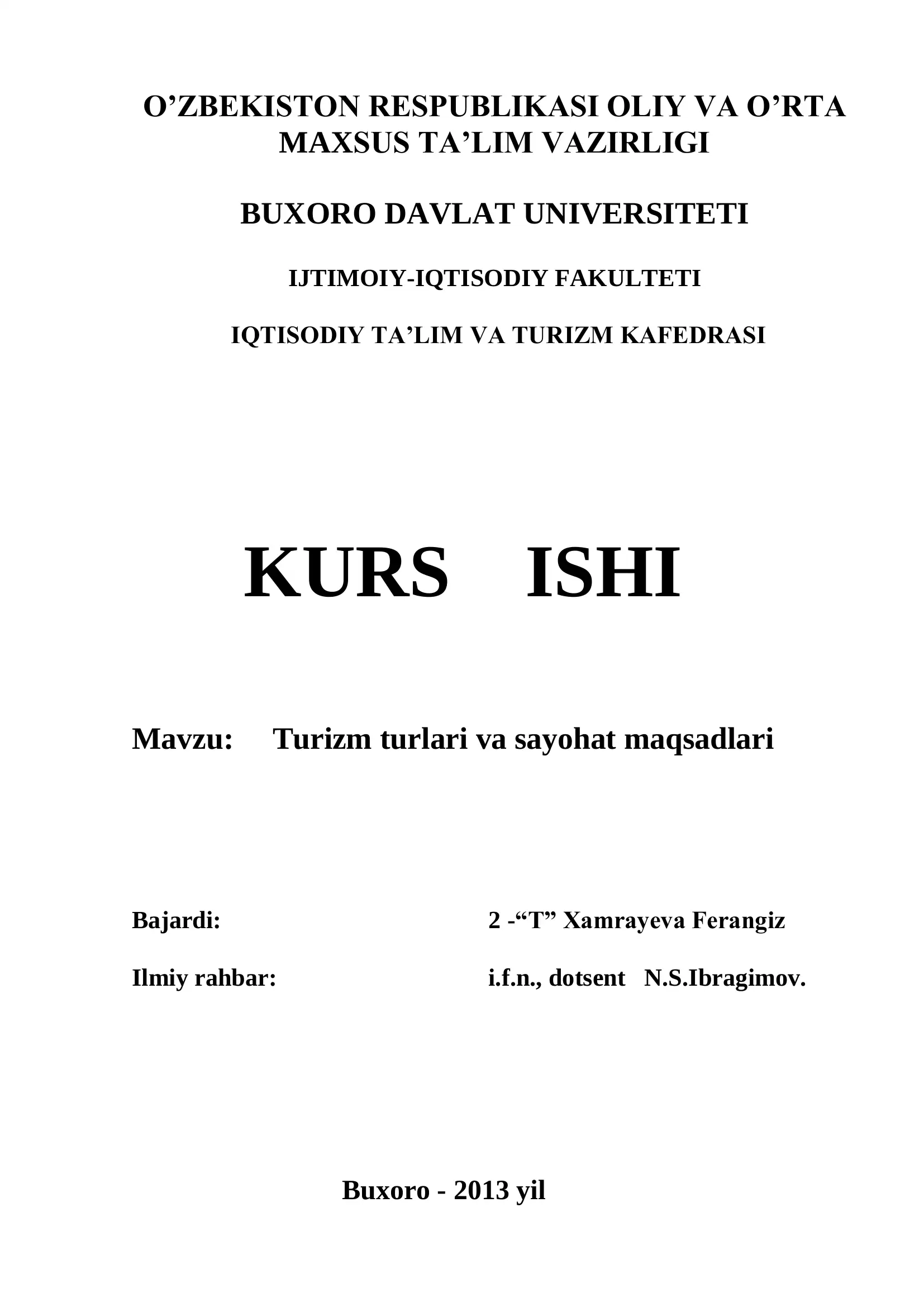 Turizm turlari va sayohat maqsadlari