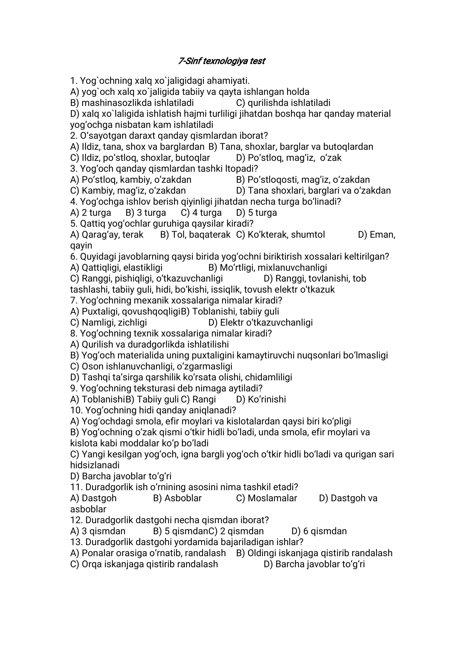 7-Sinf texnologiya  test