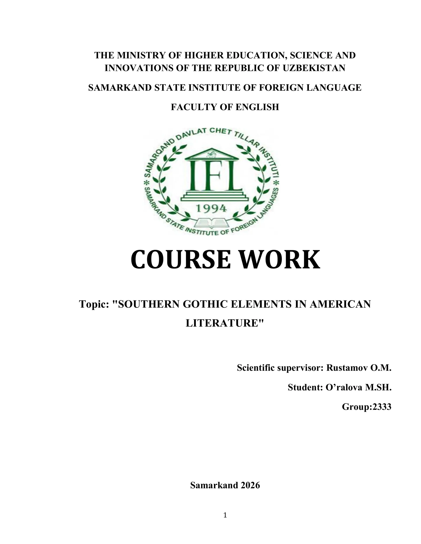 SOUTHERN GOTHIC ELEMENTS IN AMERICAN LITERATURE