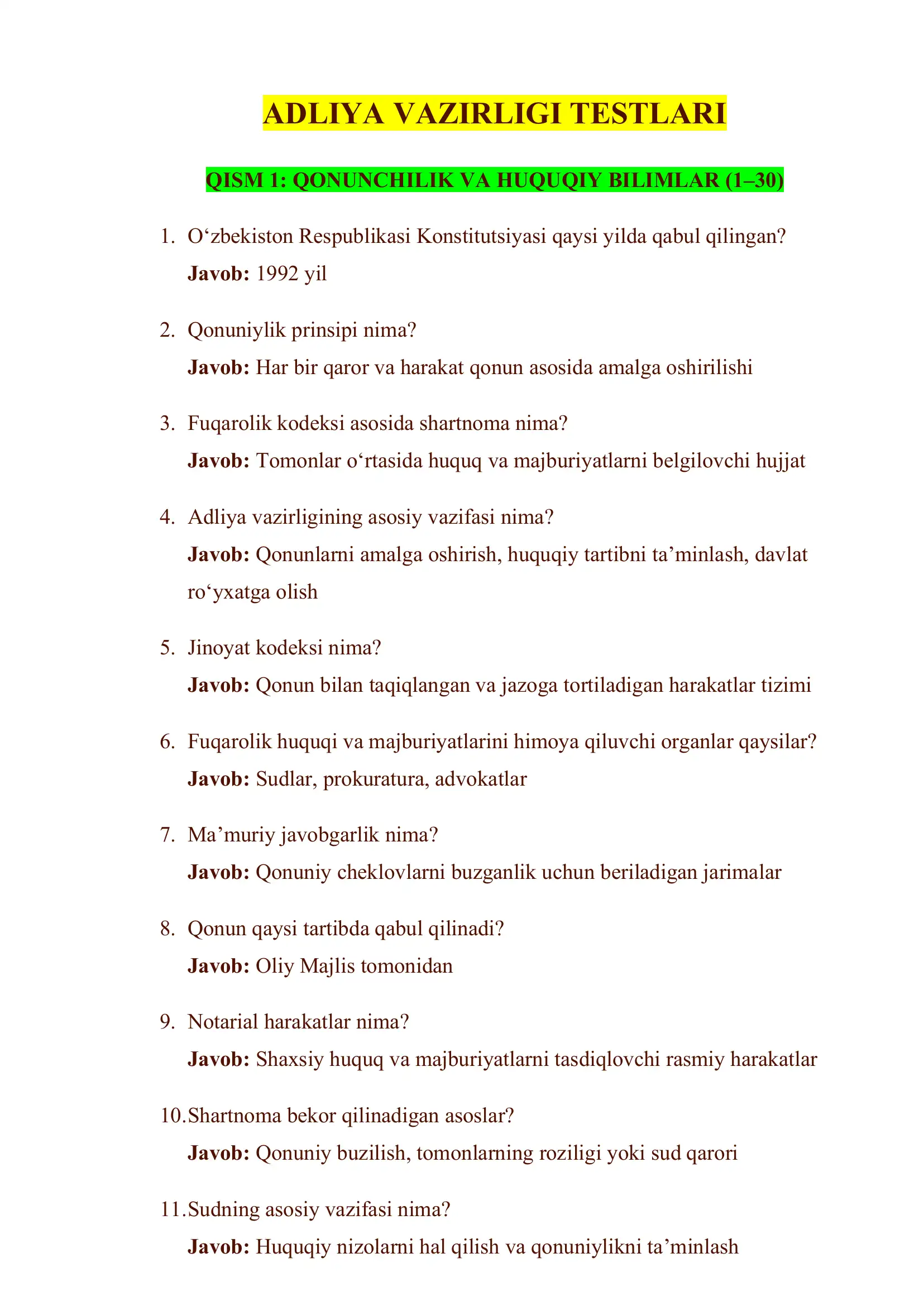 ADLIYA VAZIRLIGI TESTLARI