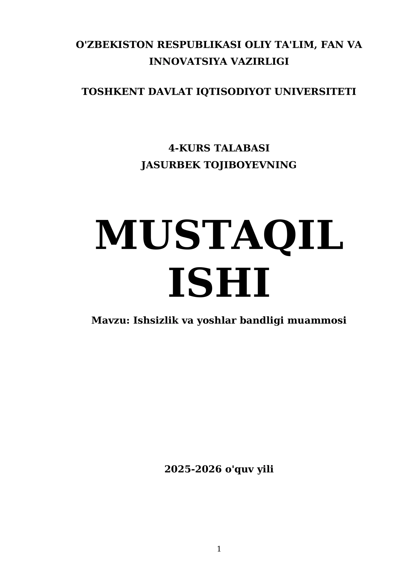 Ishsizlik va yoshlar bandligi muammosi