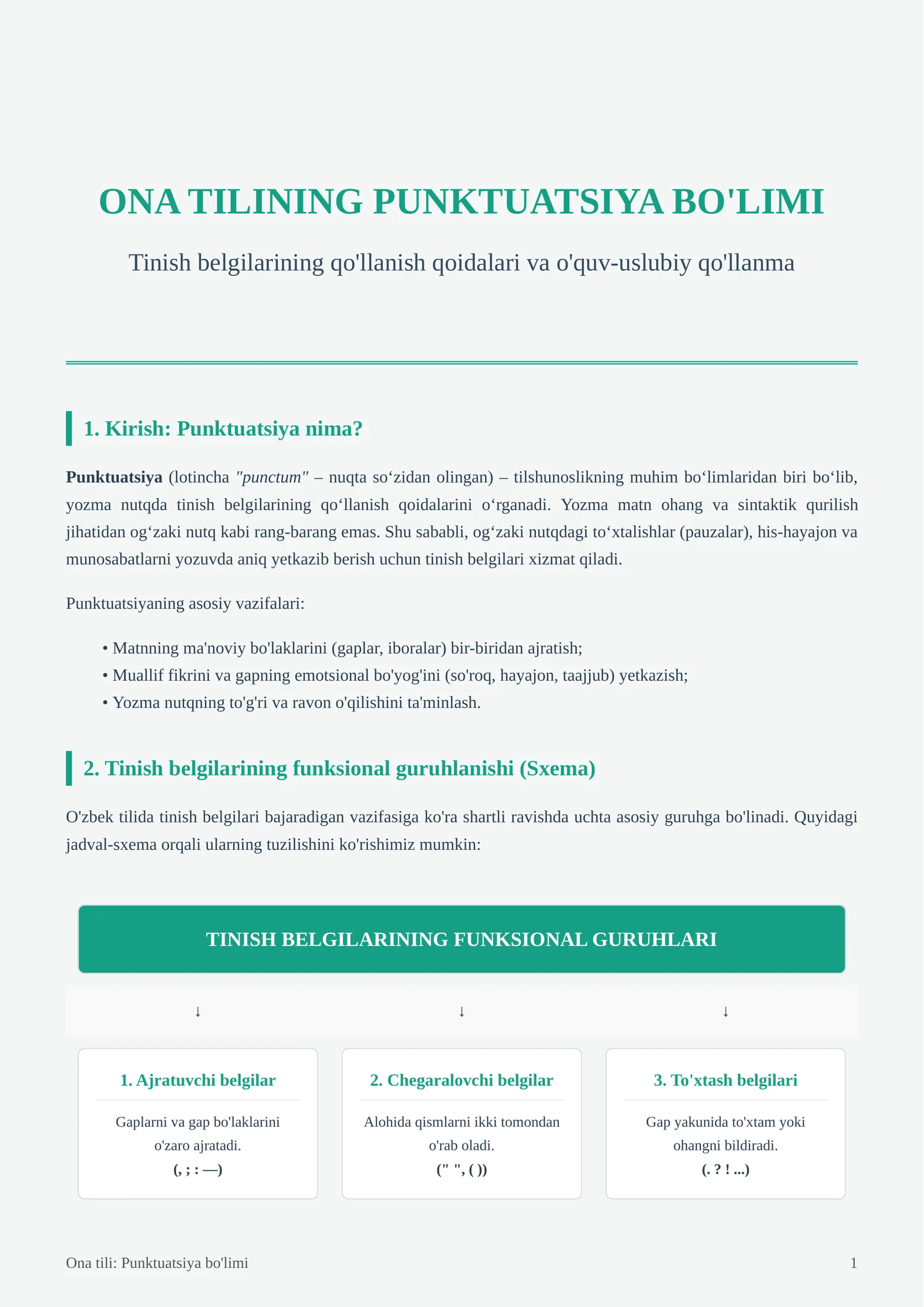 ONA TILINING PUNKTUATSIYA BO'LIMI