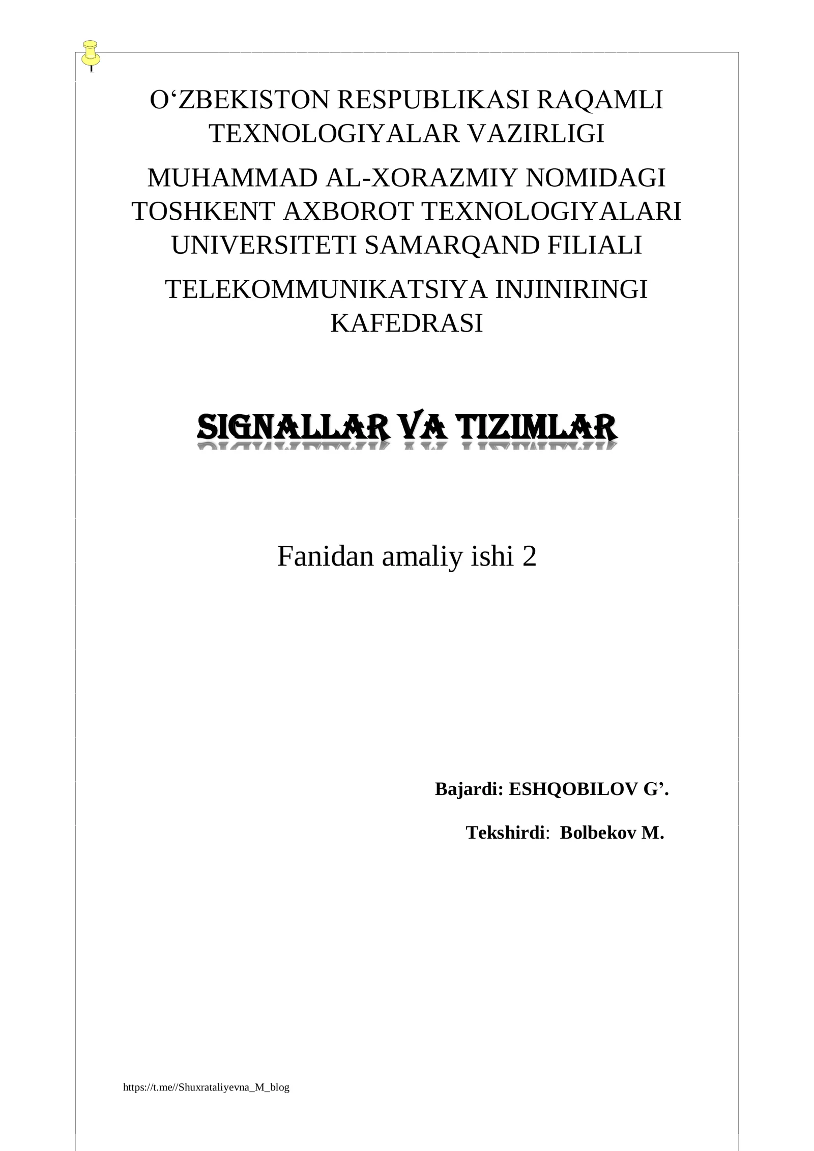 DAVRIY SIGNALLAR SPЕKTRLARINI TADQIQ ETISH