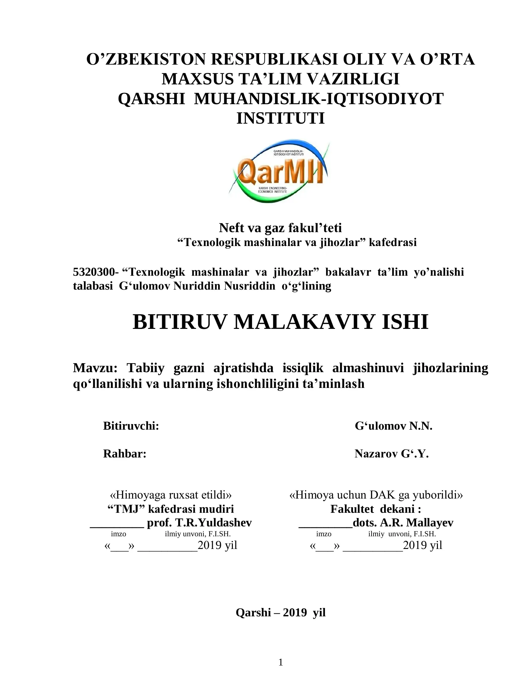 Texnologik mashinalar va jihozlar