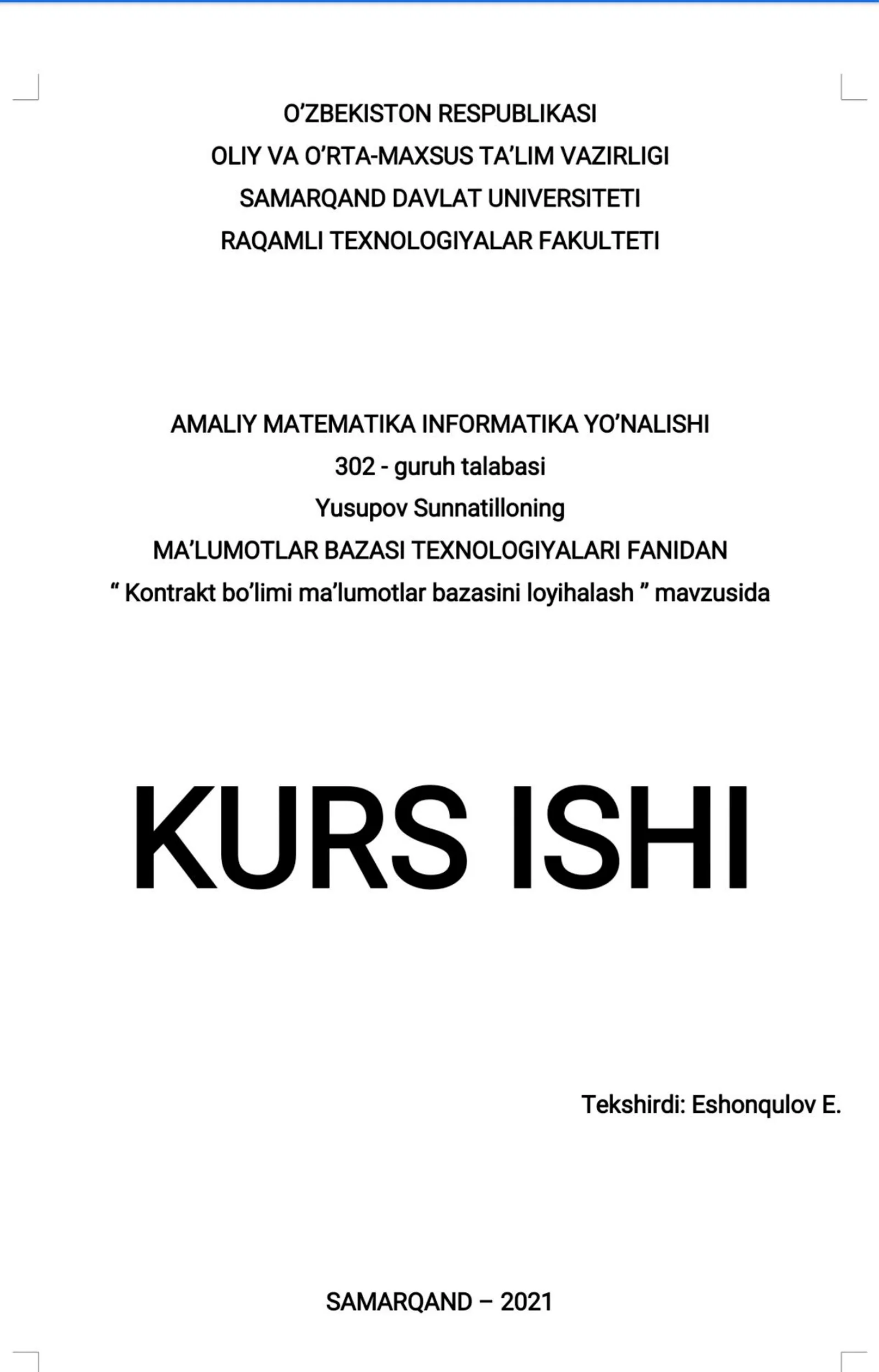 Kontrakt ma'lumotlar ba'zasini loyiahlash