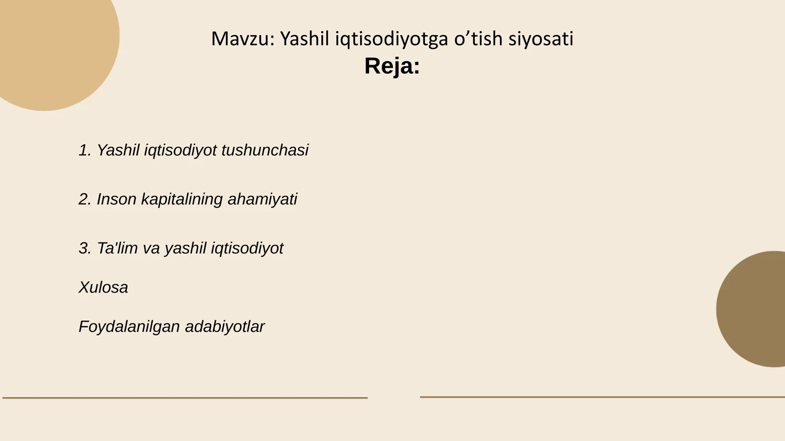 Yashil iqtisodiyotga o’tish siyosati