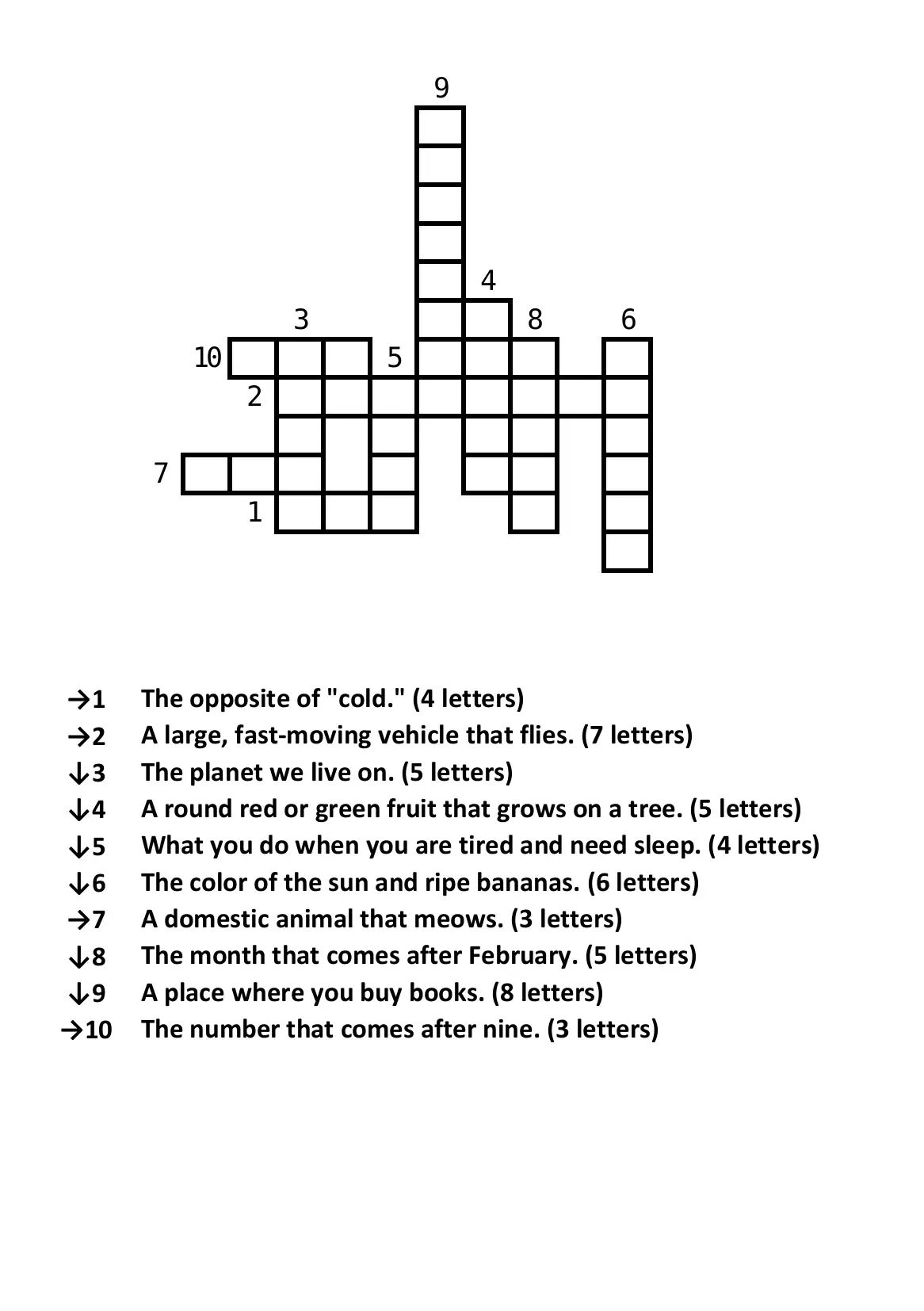 "Crossword" English Easy Level №1