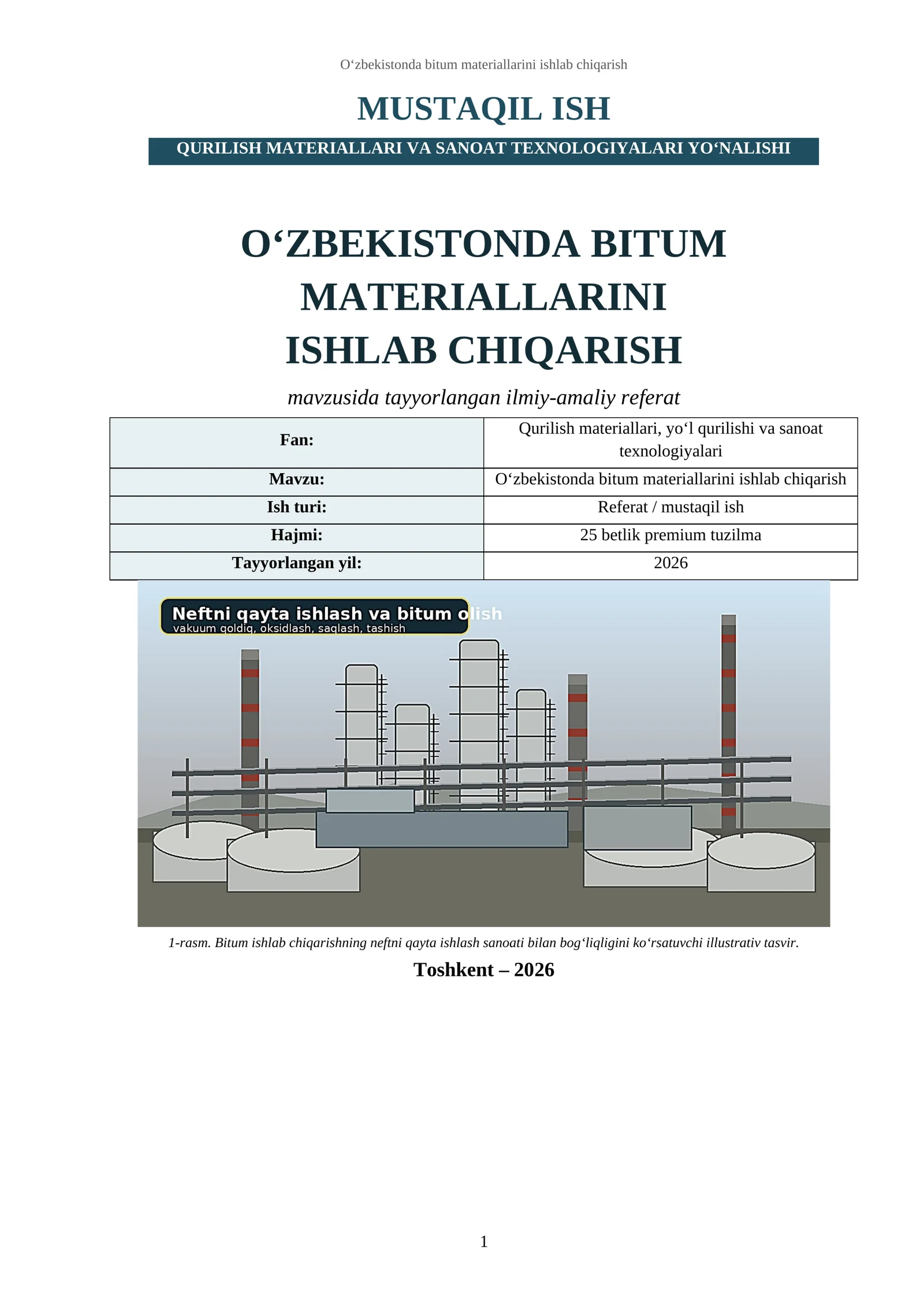 O‘ZBEKISTONDA BITUM MATERIALLARINI ISHLAB CHIQARISH
