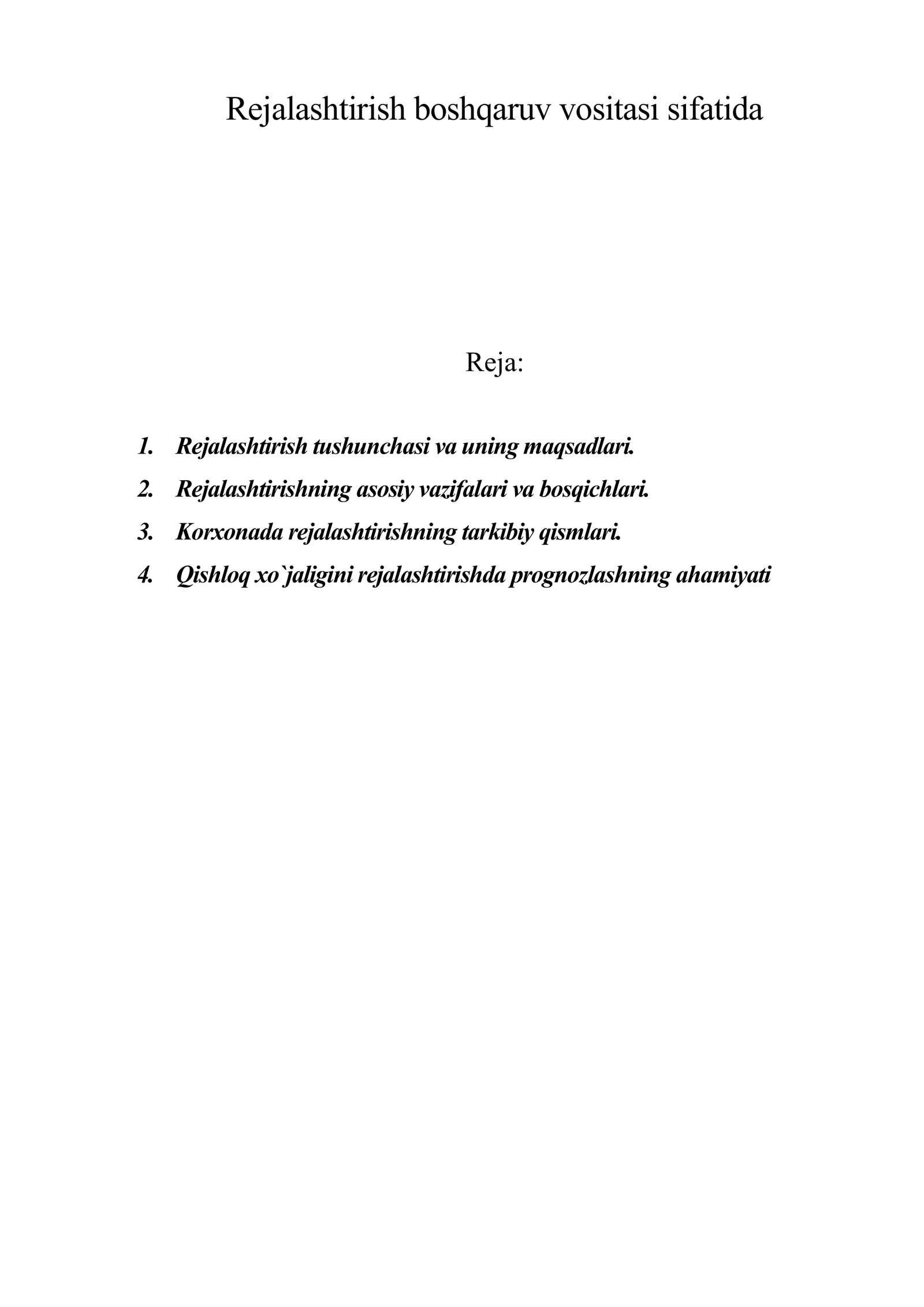 Rejalashtirish boshqaruv vositasi sifatida
