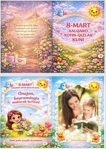 8-mart xalqaro xotin-qizlar bayrami uchun portret bolalar uchun