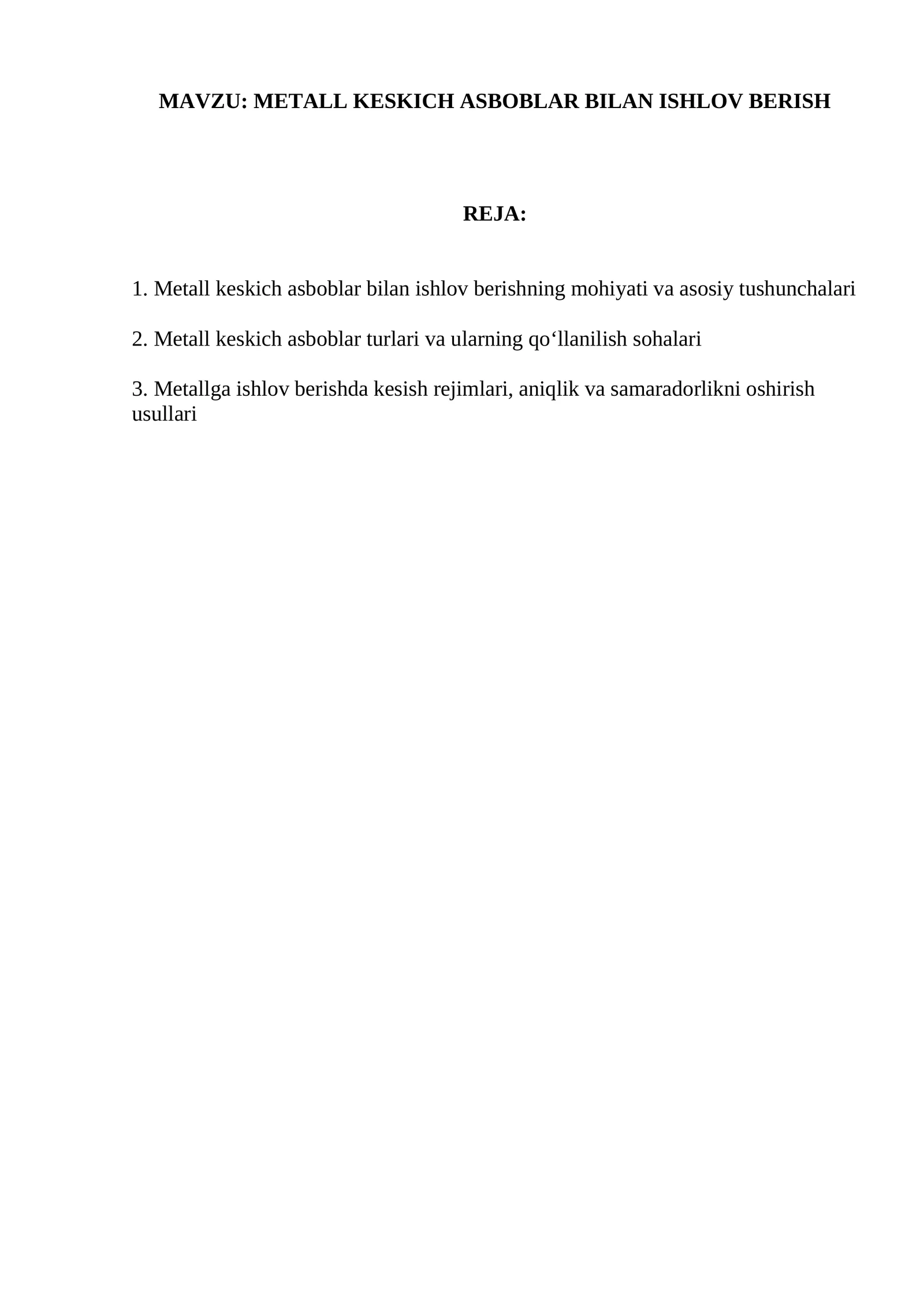 METALL KESKICH ASBOBLAR BILAN ISHLOV BERISH