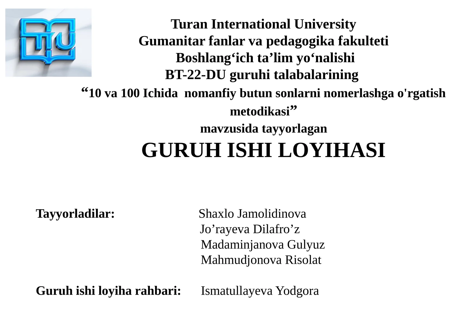 10 va 100 Ichida nomanfiy butun sonlarni nomerlashga o'rgatish metodikasi