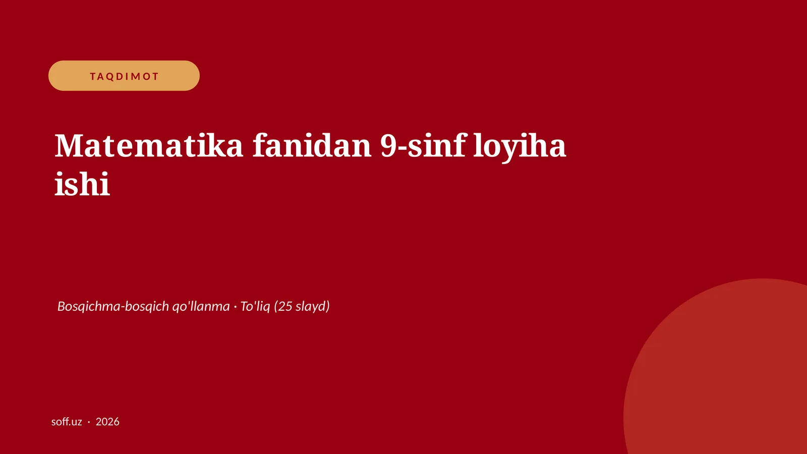 Matematika fanidan 9-sinf loyiha ishi