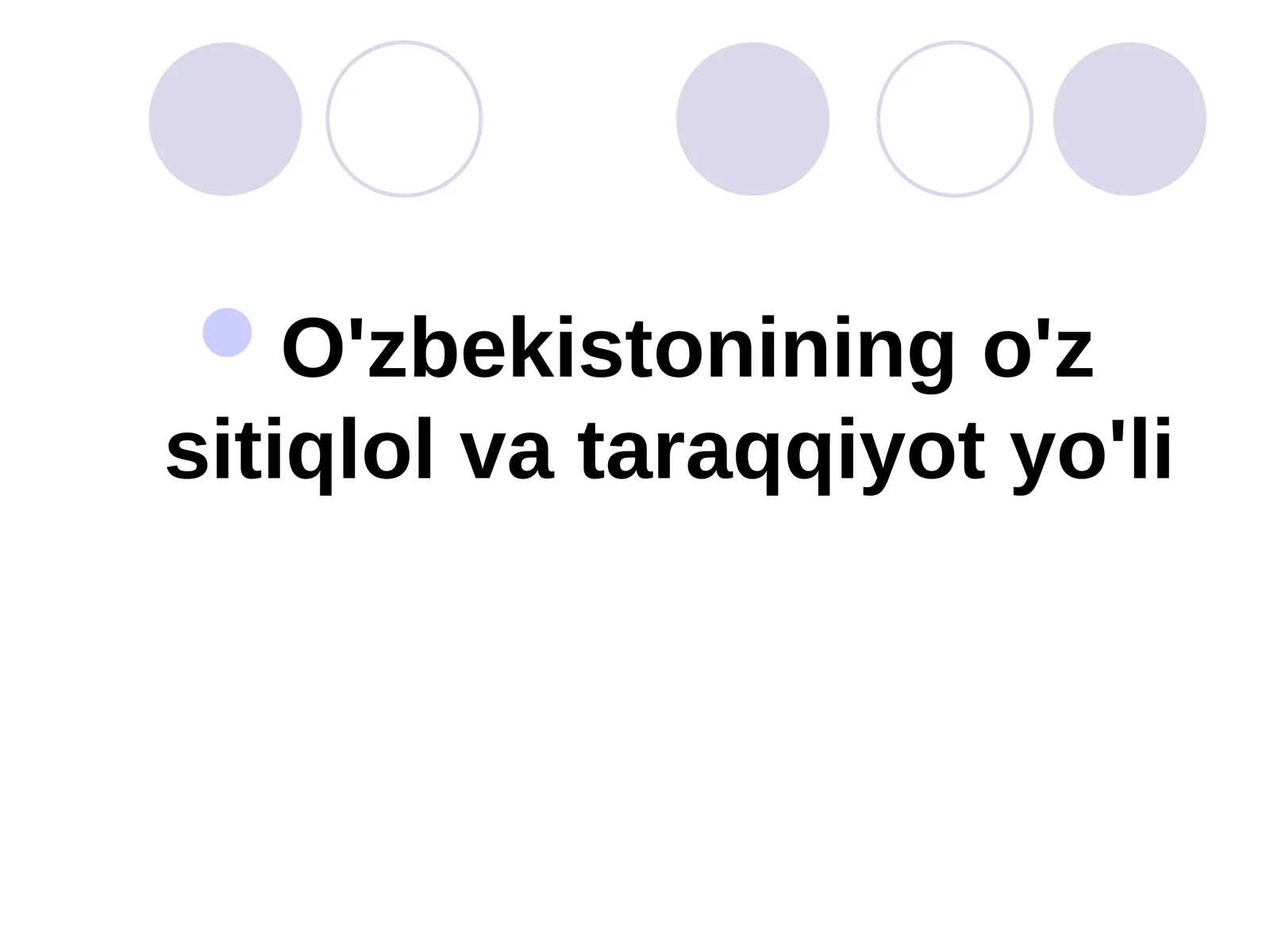 O'zbekistonining o'z sitiqlol va taraqqiyot yo'li