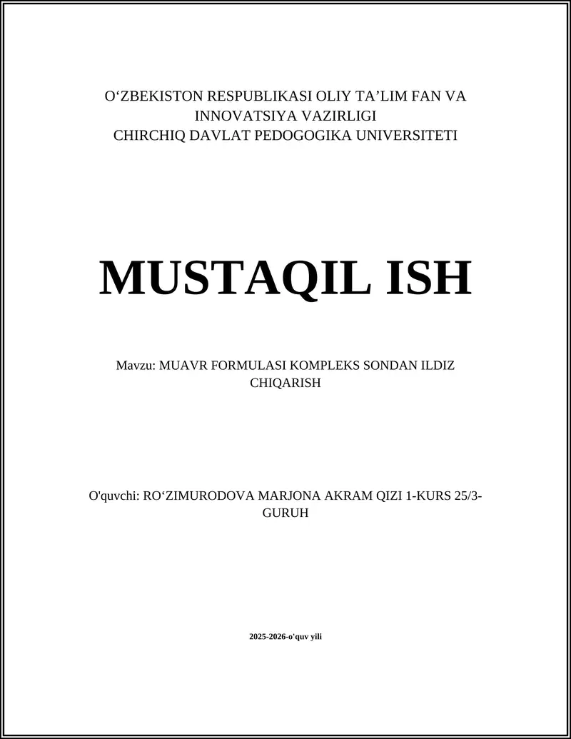 MUAVR FORMULASI KOMPLEKS SONDAN ILDIZ CHIQARISH