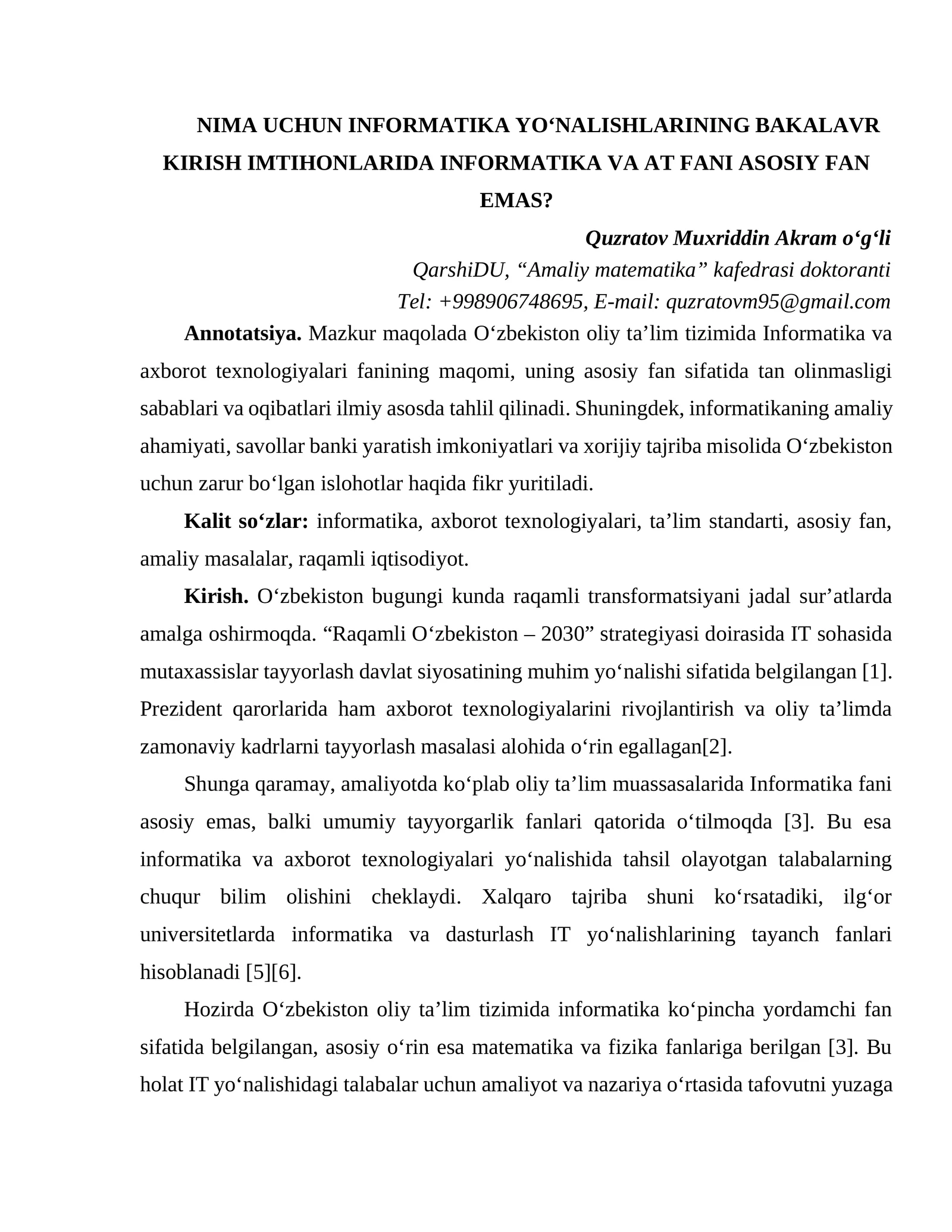 Nima uchun Informati va AT fani asosiy fan emas?